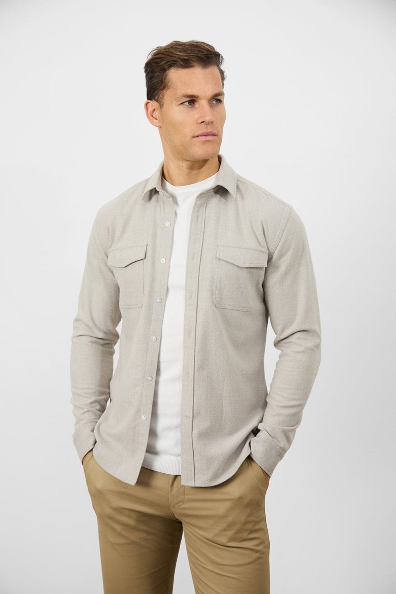 Men's Sand Flannel Overshirt - Soft Plaid Button-Up Shirt for Casual Wear & Outdoor Adventures