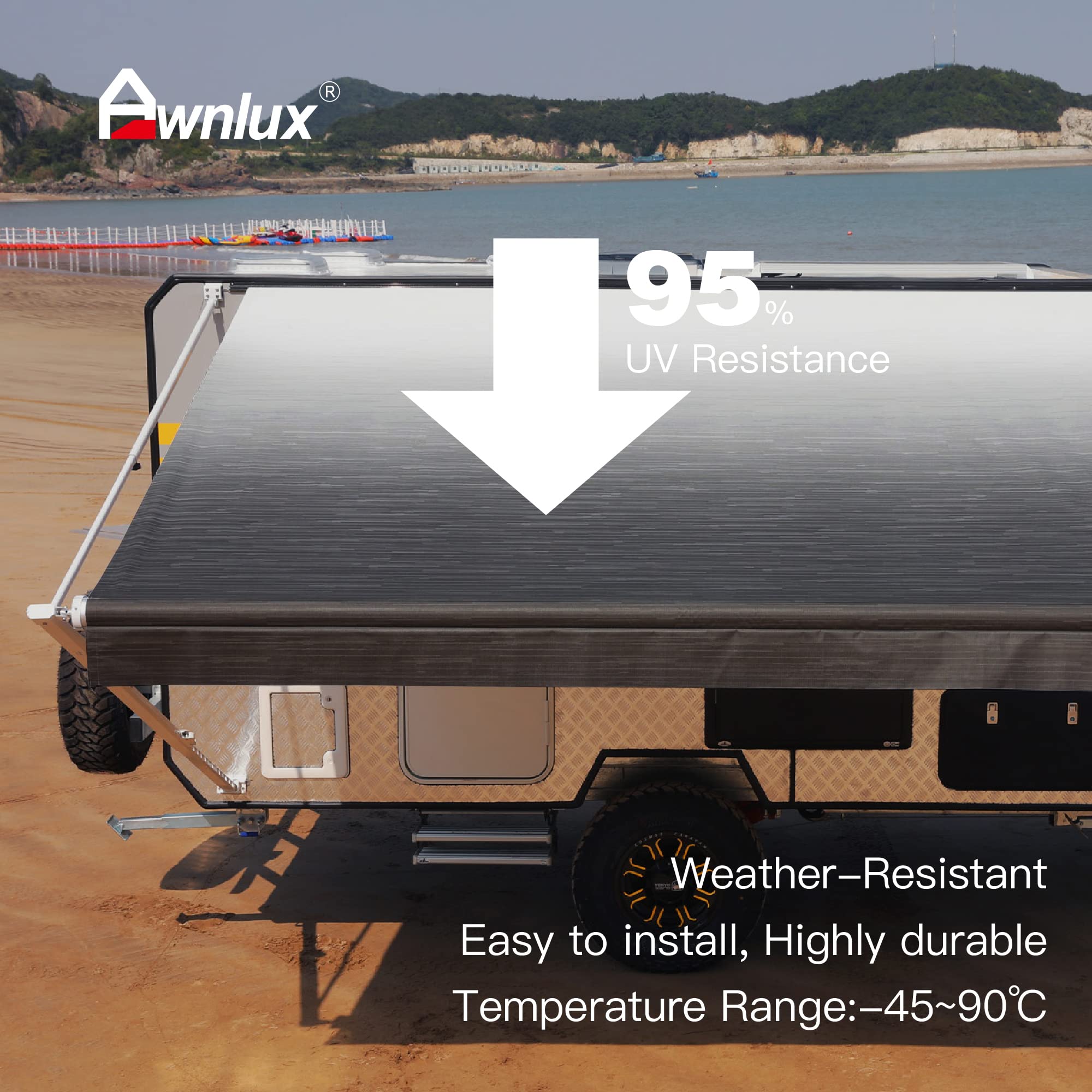 Waterproof RV Awning Replacement Fabric - UV Resistant Vinyl Shade Screen for Camping & Outdoor Shelter, Universal Fit Sun Blocker Canopy (13' Charcoal Fade, Fabric 12'2