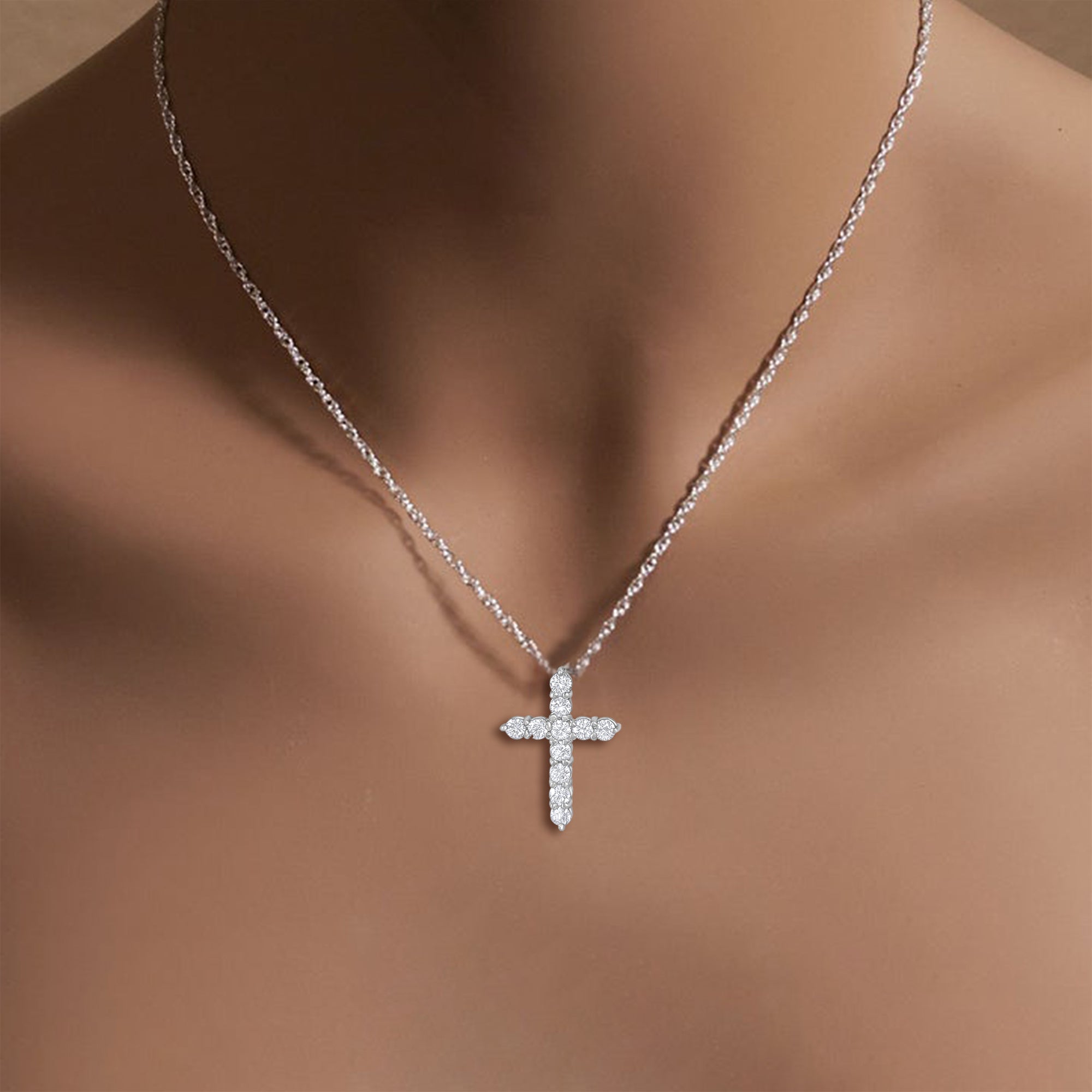 1 Carat Diamond Cross Pendant Necklace in 14K White Gold - Elegant Religious Jewelry Gift for Women, Perfect for Baptism, Confirmation & Everyday Wear