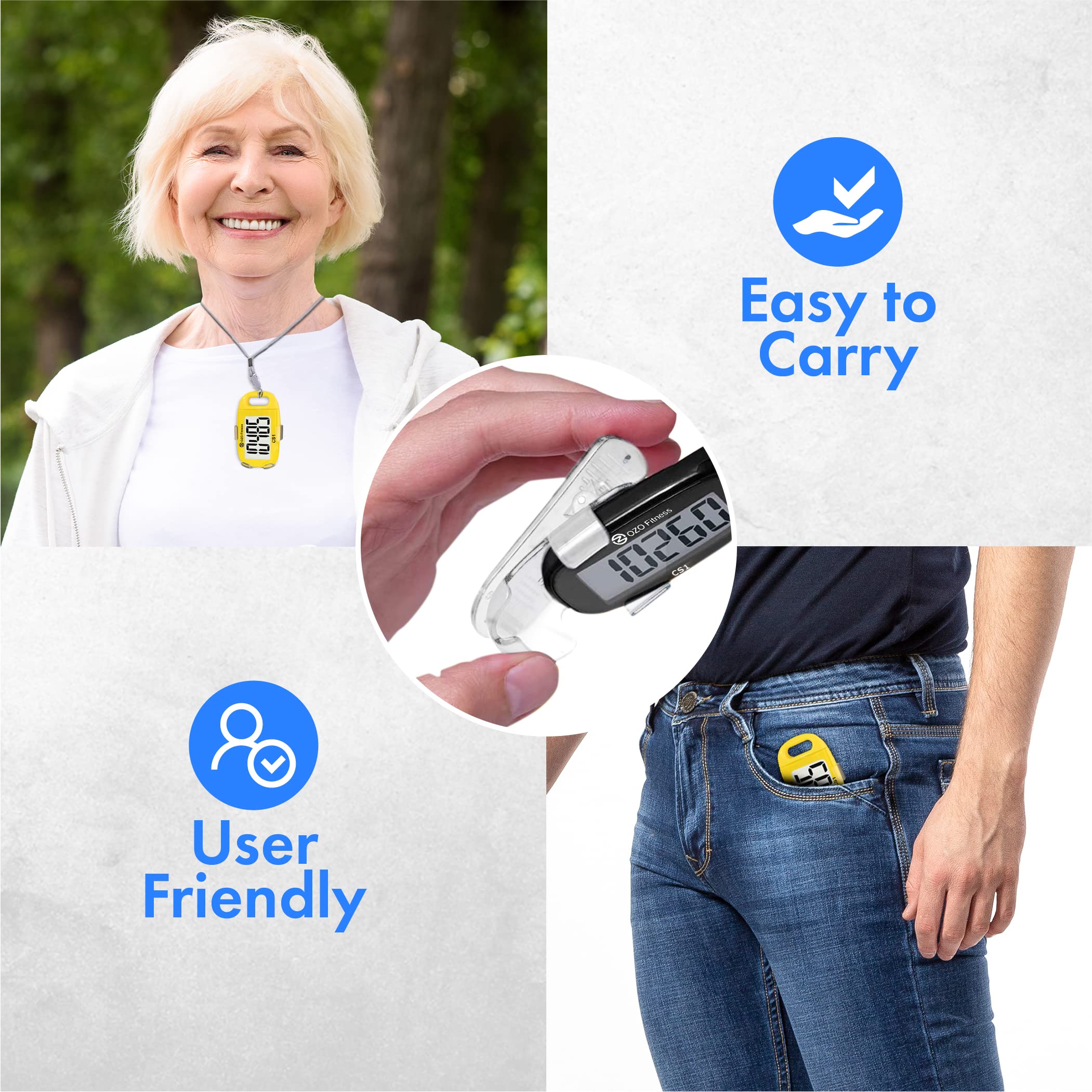 OZO Fitness CS1 Pedometer - Easy-to-Read Digital Step Counter with Clip-On Design for Walking, Running & Daily Activity Tracking | Perfect for Fitness Enthusiasts & Health-Conscious Individuals
