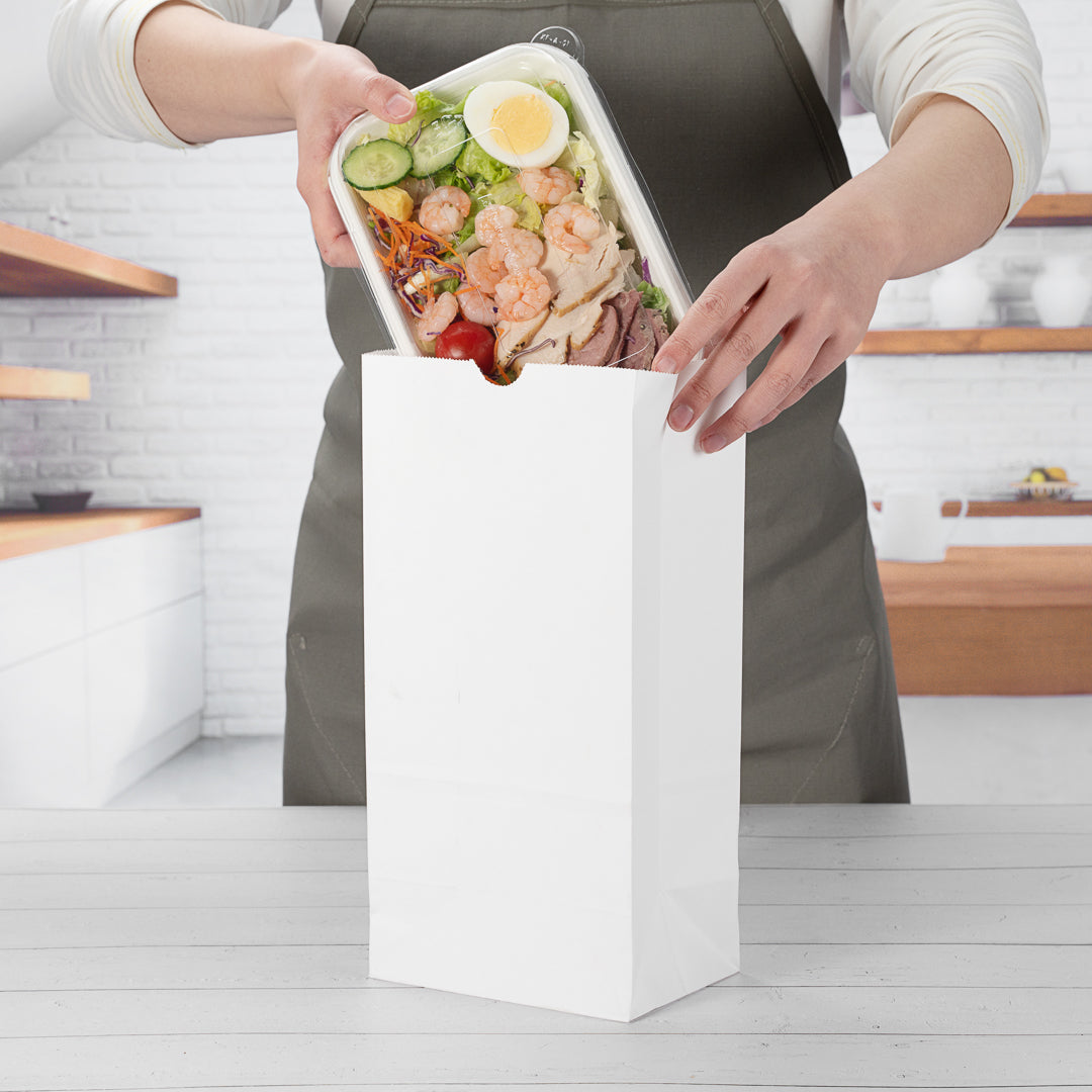 Premium White Paper Bags 8 lb Capacity - 6 x 4 x 11.75 Inches - Pack of 100 - Ideal for Retail, Grocery & Takeout Packaging