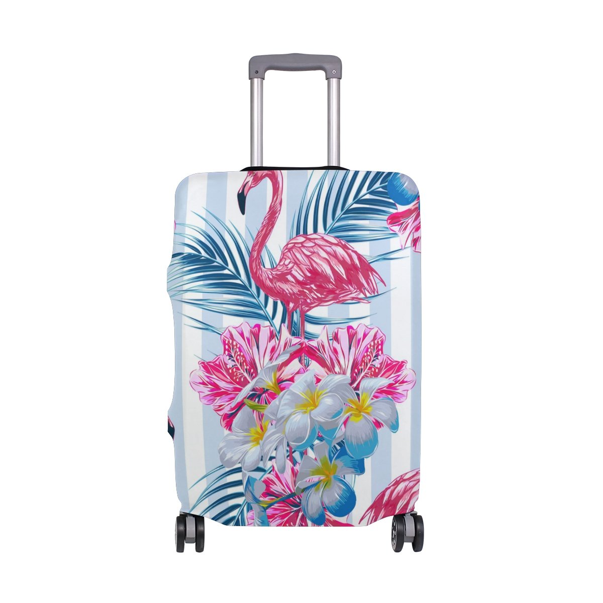 Vintage Tropical Flamingo Striped Luggage Cover - Waterproof Suitcase Protector for Travel (Kids, Men & Women) | Perfect for Beach Vacations, Airplane Trips & Cruise Adventures