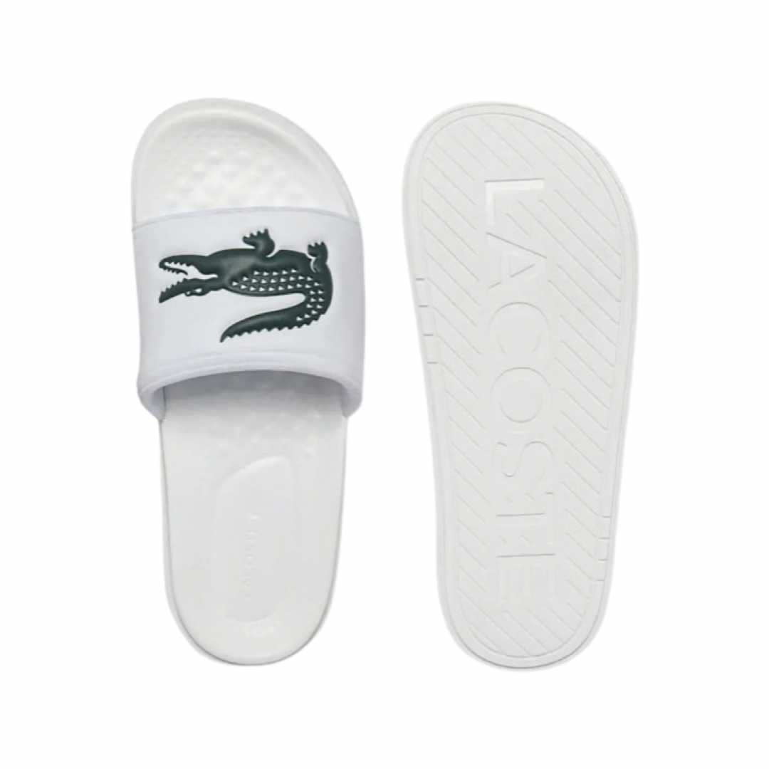 Lacoste Croco Dualiste Slide Sandals 0722 - White & Dark Green | Comfortable Summer Slides for Men & Women | Perfect for Beach, Pool, and Casual Wear
