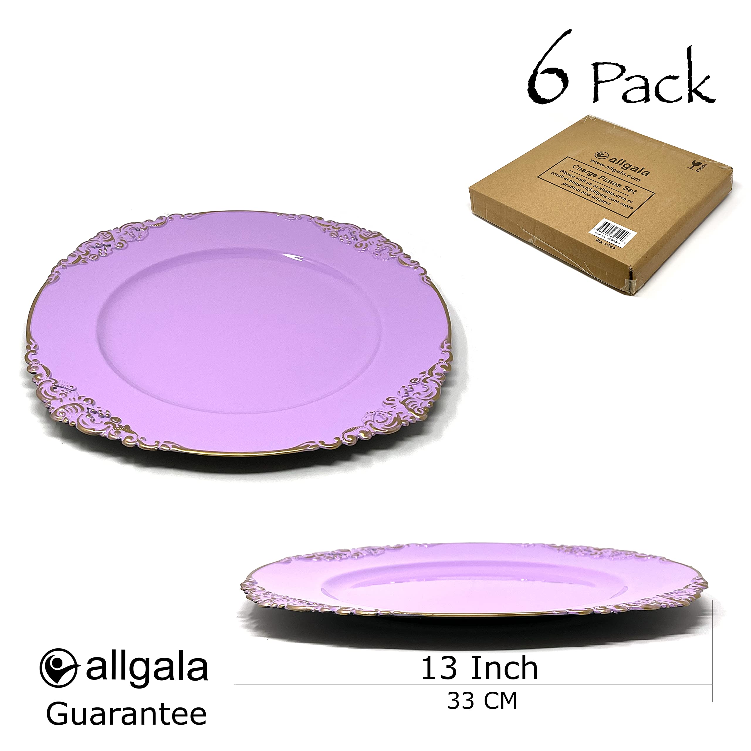 Premium 13-Inch Heavy Duty Round Charger Plates Set of 6 - Floral Lavender Decorative Dinner Plate Chargers for Wedding, Thanksgiving & Holiday Table Decor - Perfect for Formal Dining, Buffet Service & Special Occasions