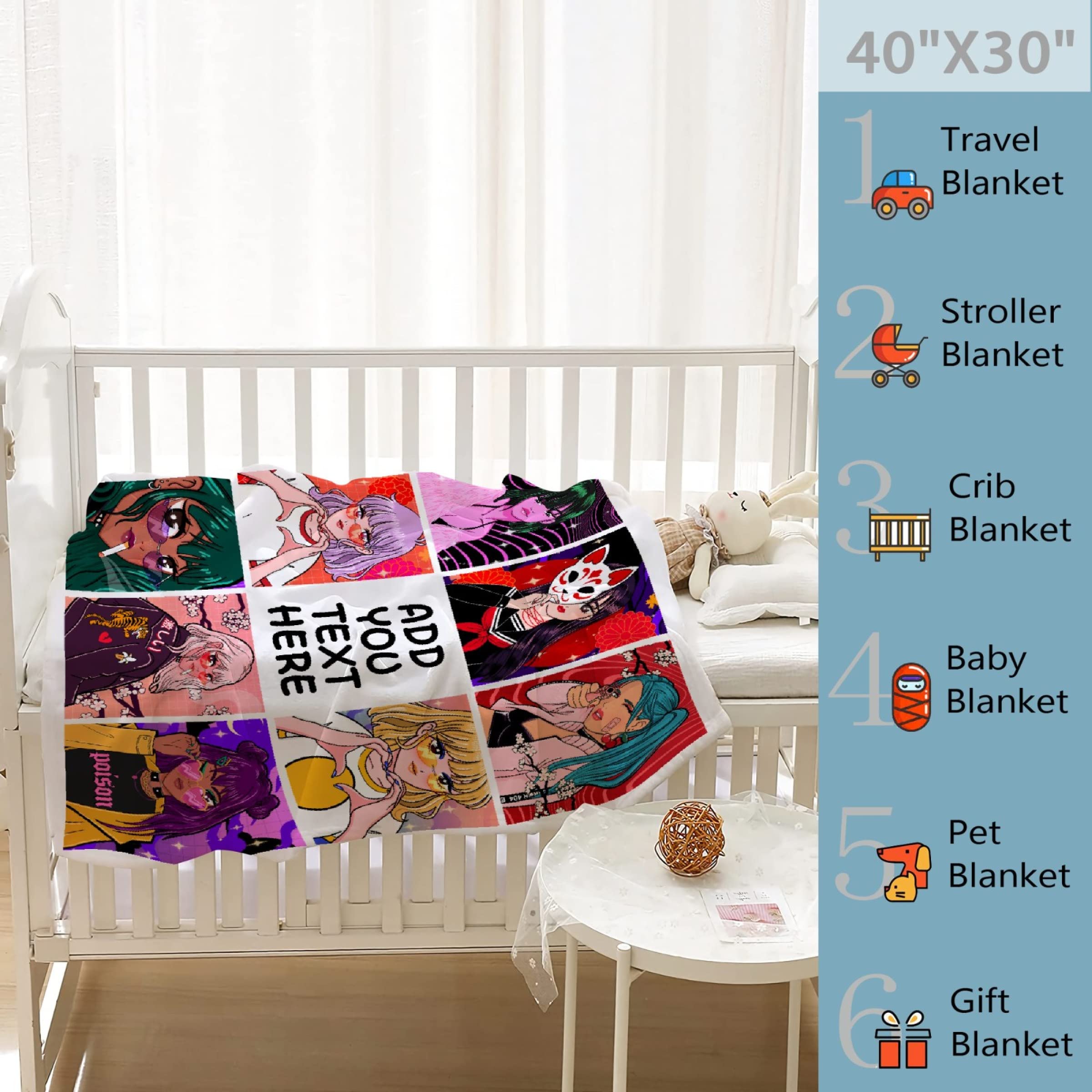 Custom Anime Photo Collage Blanket - Personalized Extra Large 120x90 Inch Fleece Throw with Scannable Design - Perfect Gift for Family, Couples & Friends - Great for Home Decor, Cuddling & Special Occasions