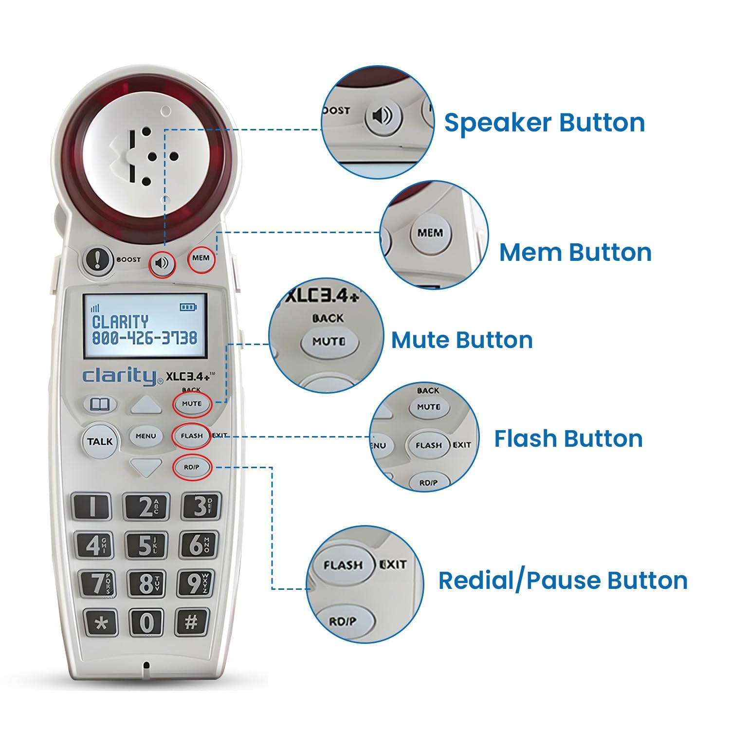 Clarity XLC3.4+ DECT 6.0 Amplified Cordless Phone with Extra-Loud Ringer & Big Buttons - Talking Caller ID, Dual Power Battery - Ideal for Seniors & Hearing Impaired at Home or Office