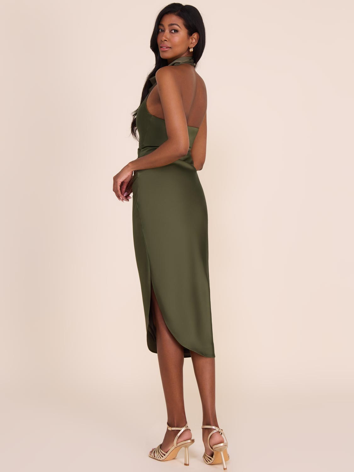 Elegant Draped Satin Halter Neck Dress for Women - Sexy Evening Gown for Party, Wedding & Special Occasions