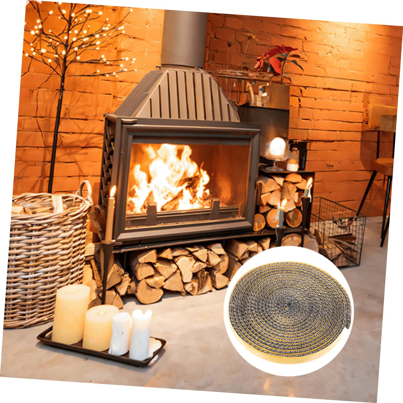 POPETPOP 4 Rolls Self-Adhesive Fiberglass Stove Gasket Tape - High Heat Resistant Door Seal for Wood Stove, Fireplace & Glass Window Repair - Perfect for Fire Rope Replacement & DIY Stove Maintenance