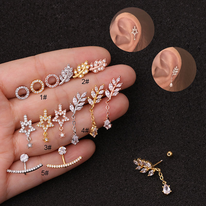 20G Leaf Dangle Helix Tragus Earrings for Women - Gold Plated Cartilage Hoop Earrings for Helix, Tragus & Conch Piercing | Perfect for Everyday Wear, Parties & Gifts | HSPJ19104