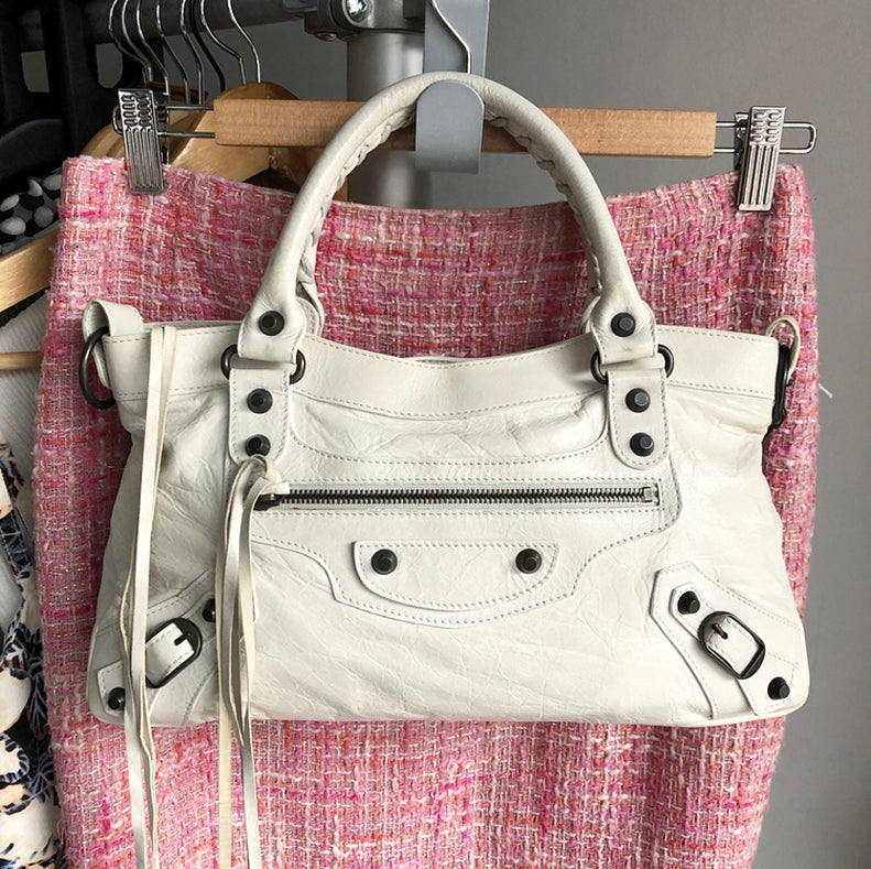 Balenciaga Ivory Motocross Classic First Bag - Luxury Designer Handbag for Women | Perfect for Parties, Date Nights & Fashion Events