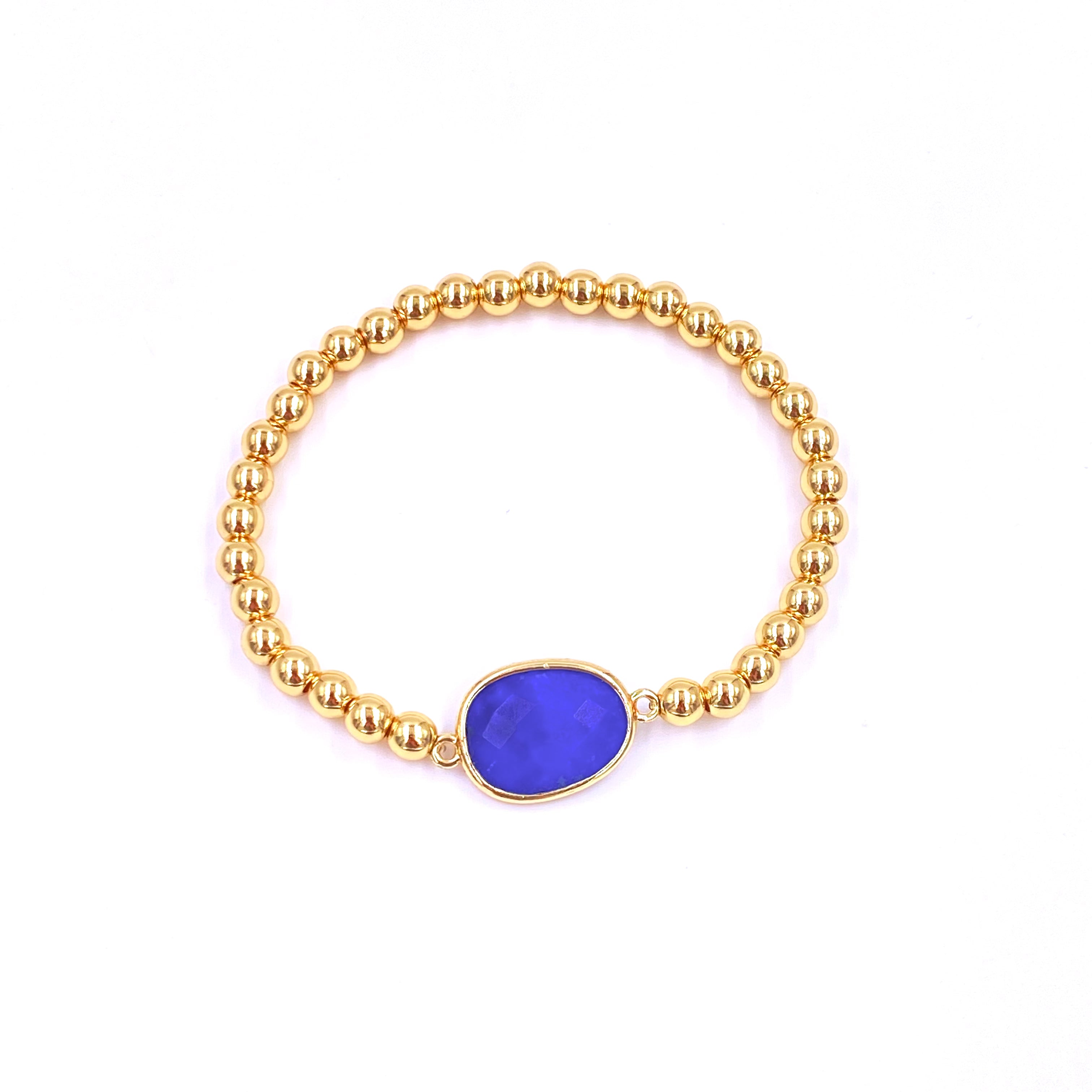 Ashley Gold Stainless Steel Gold Plated Beaded Stretch Bracelet with Semi-Precious Stone Centerpiece - Perfect for Women's Fashion, Gift Giving & Special Occasions