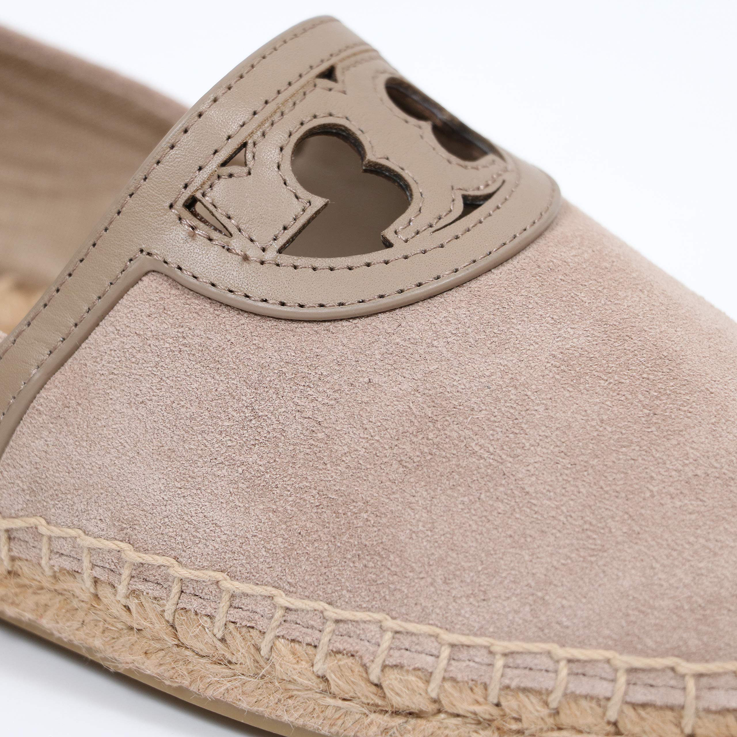Tory Burch Sidney Espadrille Suede Flat Leather Sandals for Women - Size 8.5 in Fumo | Comfortable Summer Casual Shoes for Beach, Vacation & Everyday Wear