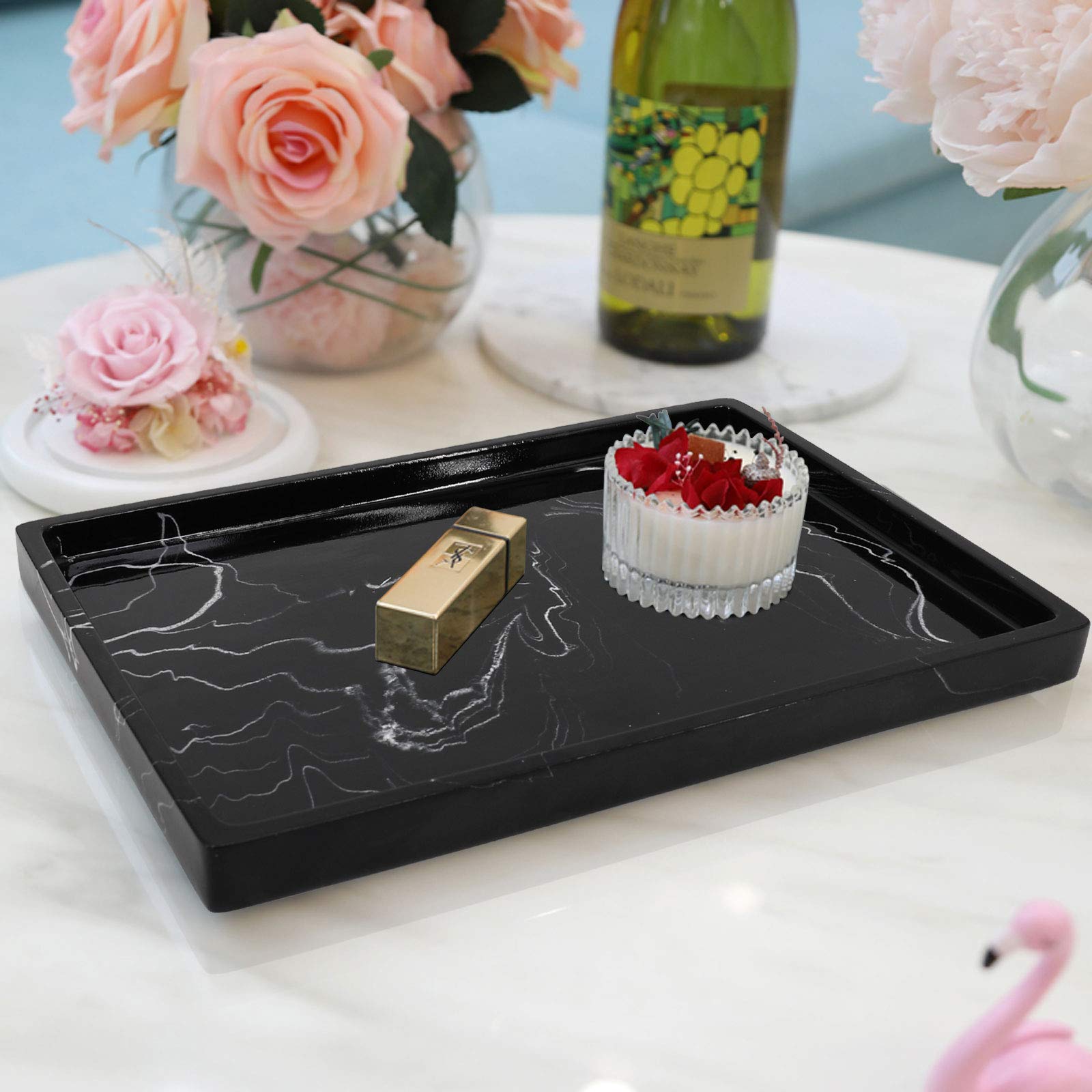 Jolitac Marble Bathroom Tray - Elegant Perfume & Jewelry Organizer with Key Holder, Perfect for Vanity, Dresser, and Countertop Decor | Stylish Display for Tissues, Candles, Soap & Towels in Bathroom, Bedroom or Living Room