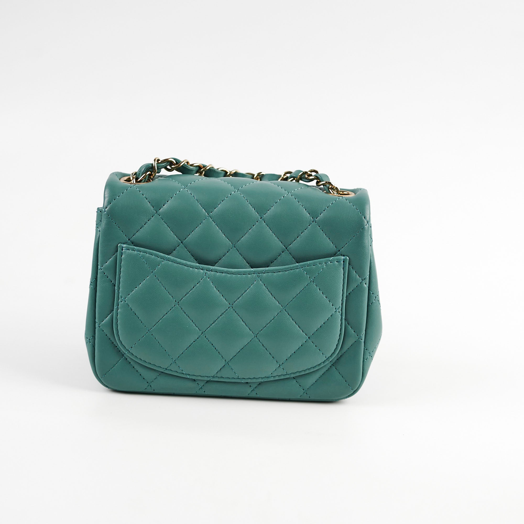 Chanel Mini Square Flap Bag Lambskin Leather Teal Green Microchip Luxury Crossbody Purse for Women - Perfect for Date Night, Parties & Special Occasions