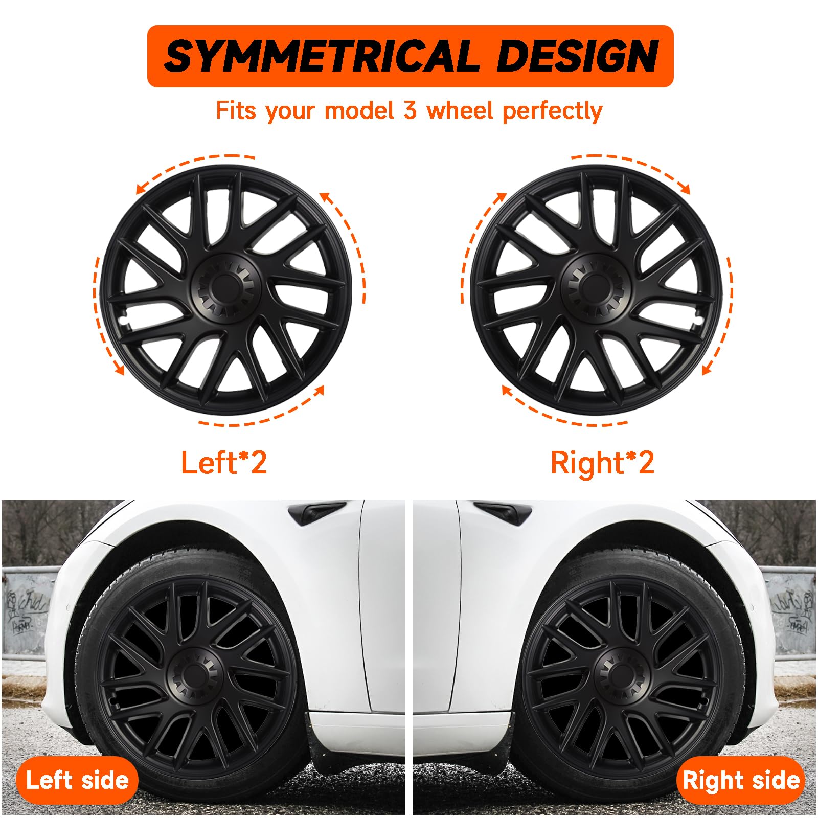 Tesla Model 3 Wheel Covers 18 Inch (2024 Highland) - 4PC Hub Caps for Tesla Model 3 Accessories, ABS Plastic OEM Style Replacement Rim Covers - Asymmetrical Whirlwind Black Design | Perfect for Winter Protection & Enhanced Vehicle Appearance
