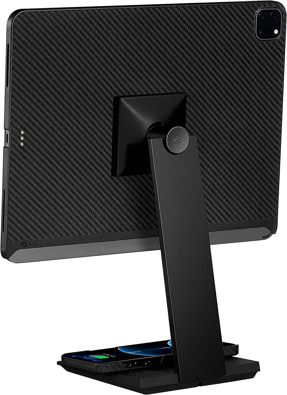 PITAKA Magnetic Case & Stand for iPad Pro 12.9 inch (2021/2022 5th/6th Gen) with 15W Wireless Charger - Premium iPad Holder & Smartphone Charging Base for Home, Office & Travel Use