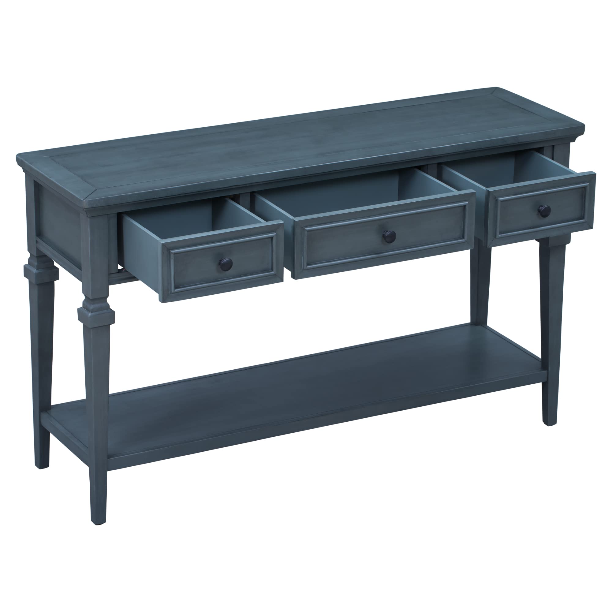 P PURLOVE Navy Console Table with 2 Drawers & Open Shelf - Entryway Sofa Table, Hallway Accent Furniture for Living Room, Bedroom & Office Organization