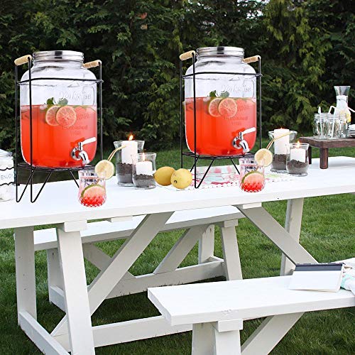 2 Gallon Clear Glass Beverage Dispenser with Stainless Steel Spigot & Stand - Mason Jar Style Drink Dispenser for Cold Beverages Only - Perfect for Parties, Weddings, and Outdoor Events