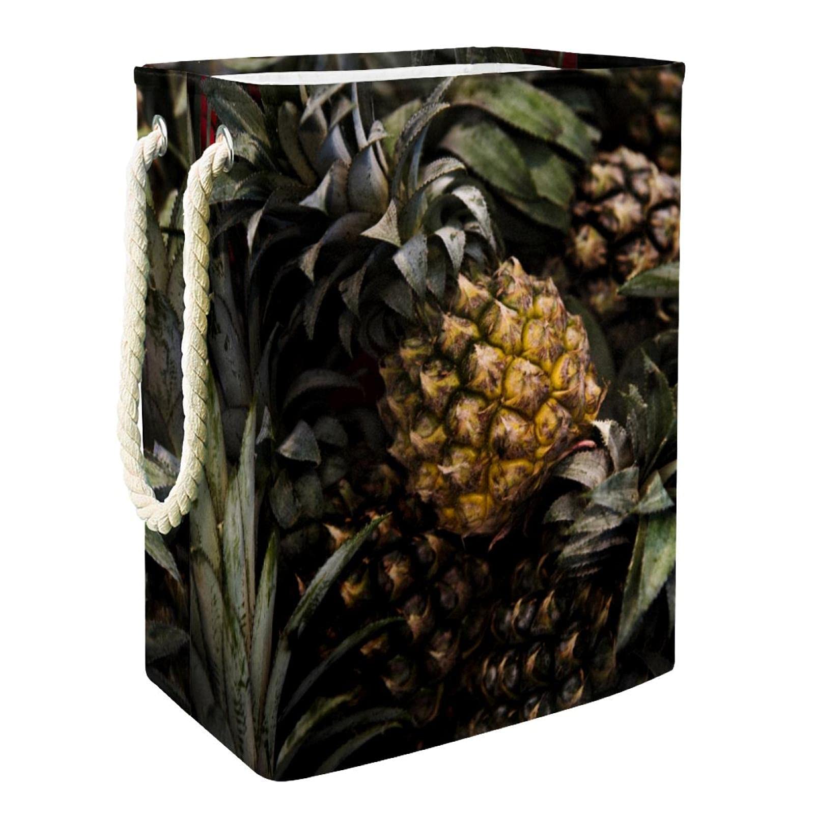 Foldable Laundry Hamper with Handles - Detachable Storage Bin for Bathroom Organization, Kids Toy Storage | Pineapple Design for Bedroom, Laundry Room & Nursery (Ananas Citrus Fruit Theme)