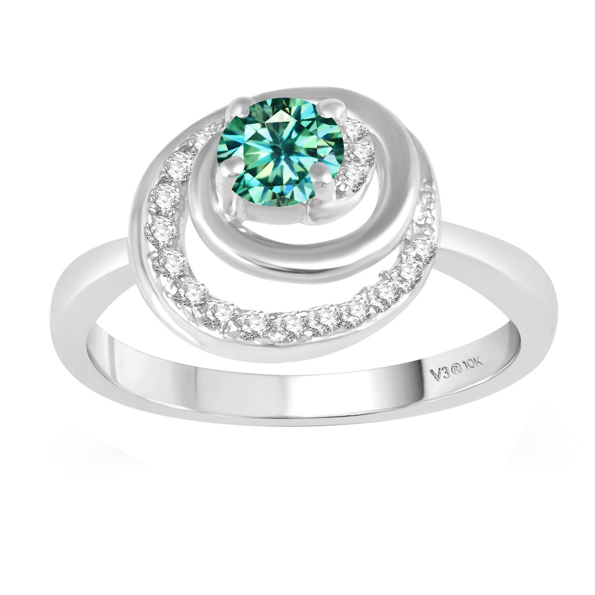 Elegant Sterling Silver Spiral Ring with Green Moissanite & White Topaz | Perfect for Engagement, Wedding & Anniversary Gifts | Handmade Jewelry for Women