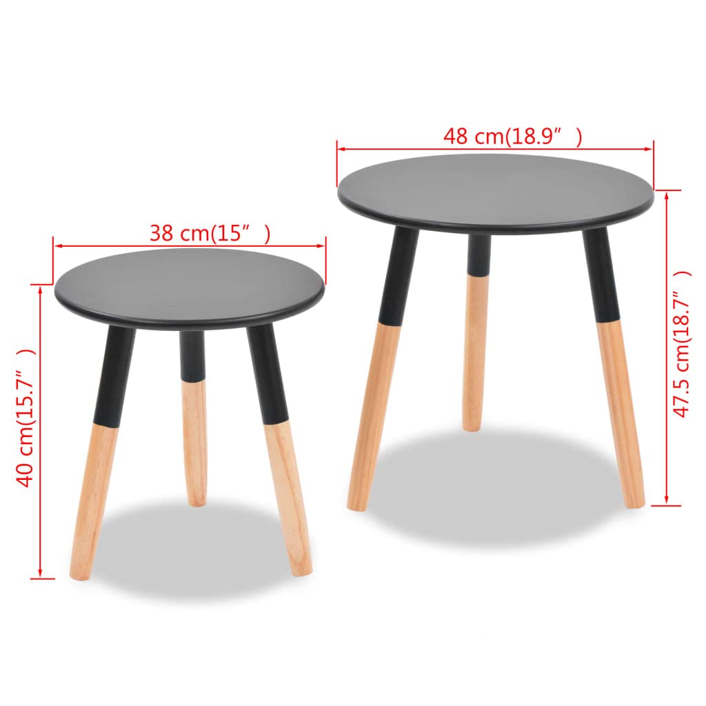 Round Side Nightstands Set of 2 - Solid Pinewood Small End Tables for Bedroom, Living Room & Office - Indoor/Outdoor Round Side Tables for Small Spaces - Perfect for Coffee Table, Reading Nook & Patio Furniture (Black)