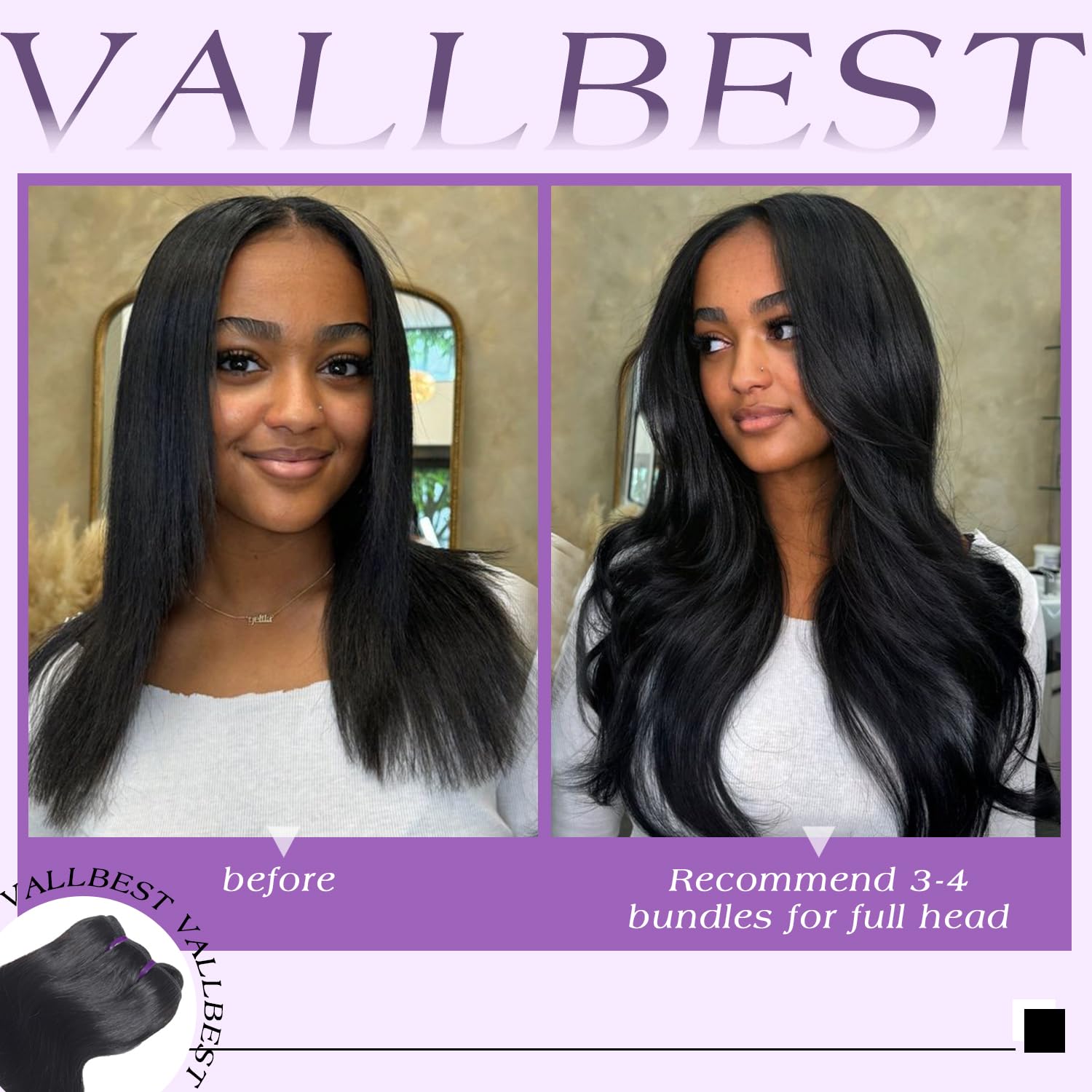 Vallbest 16A Body Wave Human Hair Bundles 14 16 18 Inch - 100% Unprocessed Brazilian Virgin Hair Extensions for Weaving (3 Bundles, Natural Black) - Perfect for Salon Styling, Daily Wear & Special Occasions