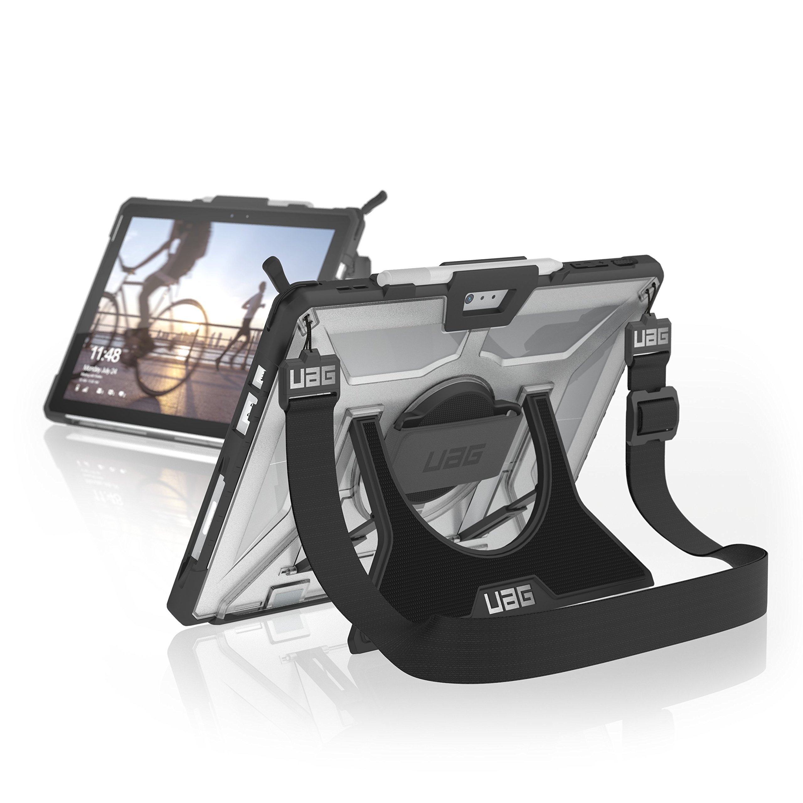 URBAN ARMOR GEAR UAG Military Drop Tested Rugged Case for Microsoft Surface Pro 7 Plus/7/6/5th Gen (2017)/4 - Plasma Series with Hand Strap & Shoulder Strap [Ice] - Perfect for Travel, Business & Outdoor Adventures