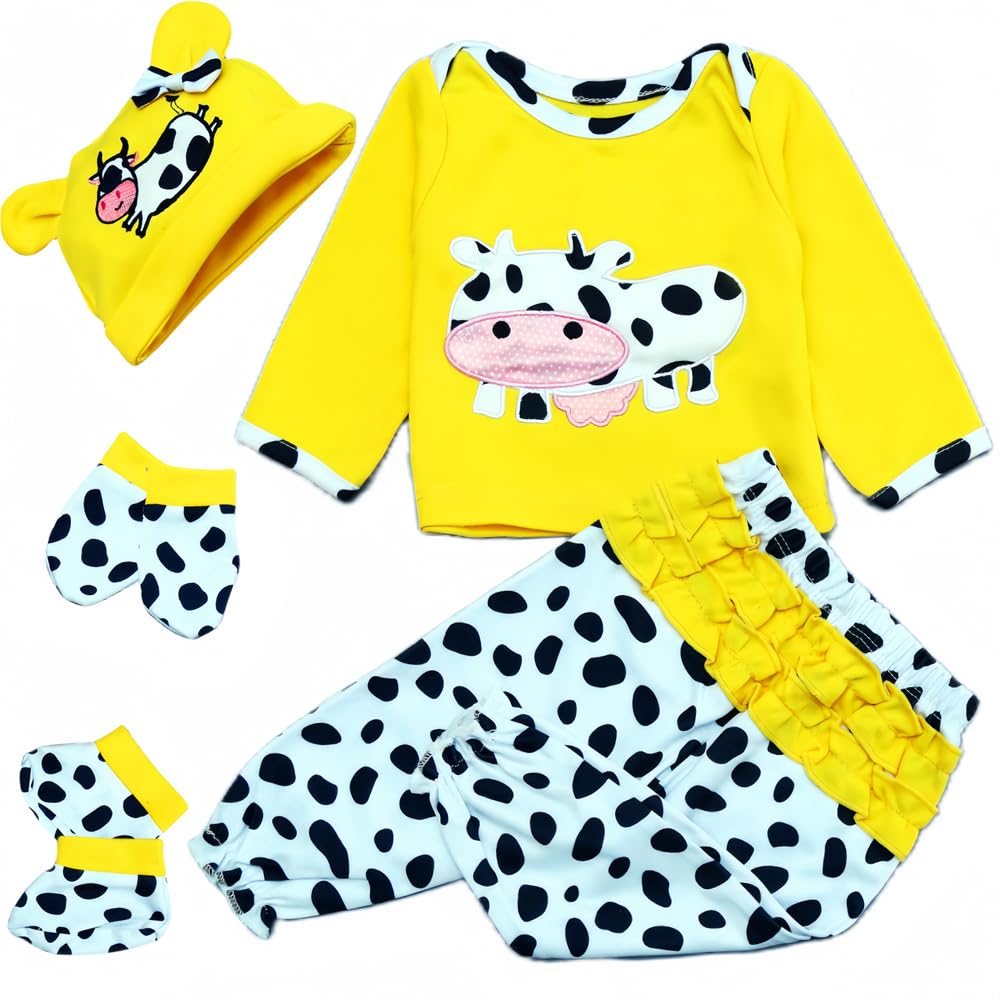 5pcs Yellow Cow Outfit Set for 17-23 Inch Reborn Baby Dolls - Newborn Doll Clothes & Accessories for Boys & Girls | Perfect for Photography, Collecting & Gift Giving