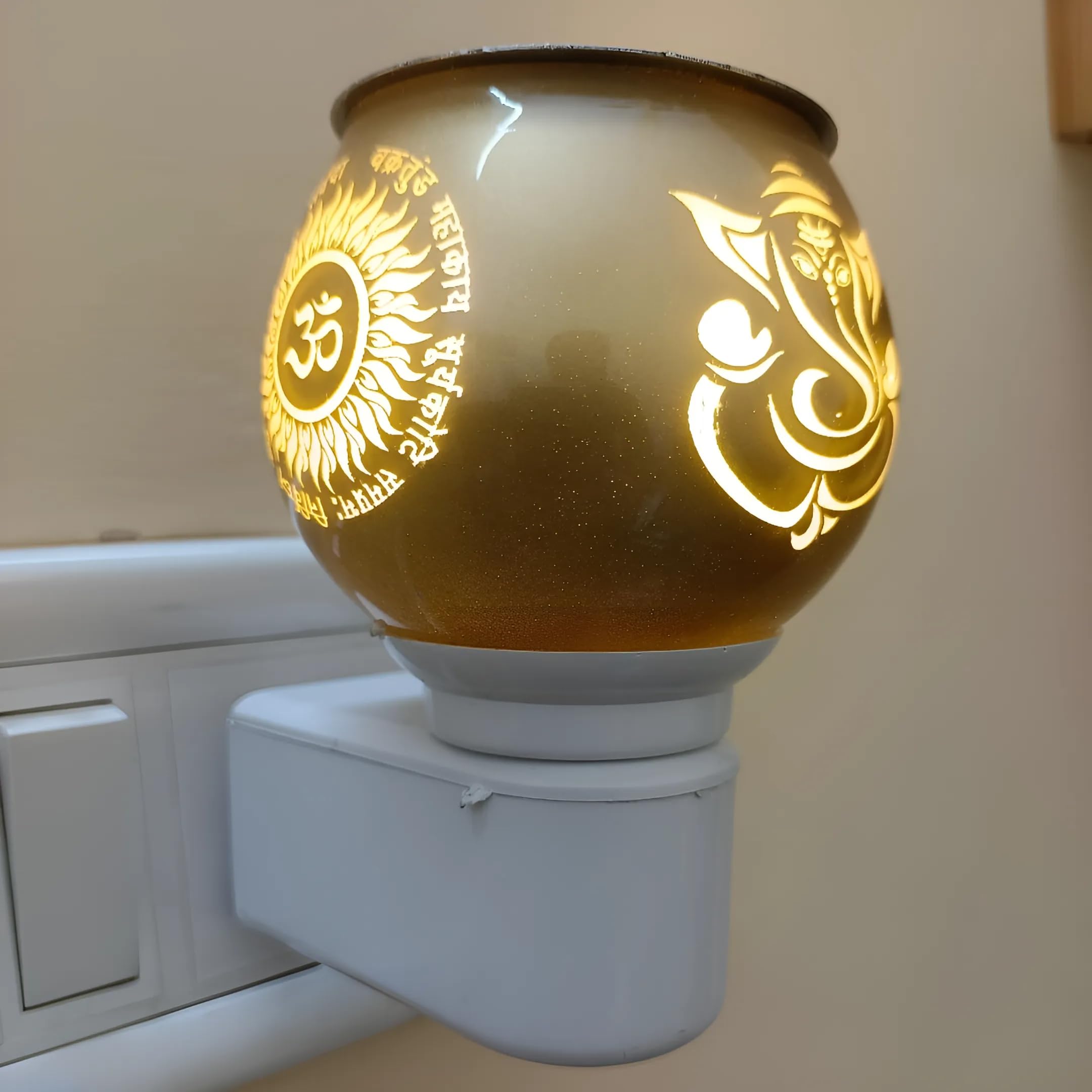 Orzinpro Ceramic Electric Kapoor Dani - Ganesh Ji Om Electric Camphor Burner & Aroma Diffuser | Multipurpose Incense Burner for Home, Office & Meditation | Electric Night Lamp for Pooja Room & Spiritual Decor