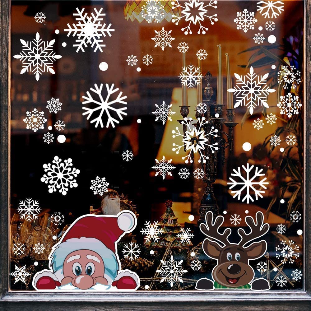 CCINEE Christmas Window Clings - 208PCS Holiday Window Stickers with Snowflakes, Santa Claus & Reindeer Decorations for Home, Office & Classroom | Festive Winter Decor