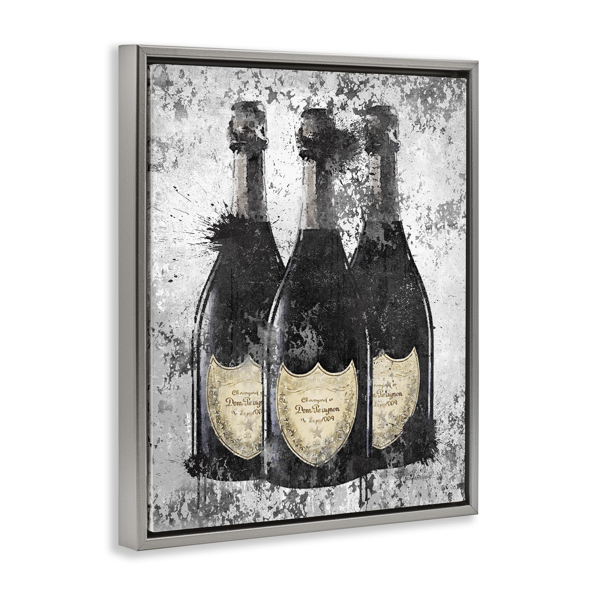 Stupell Industries Champagne Bottles Grey Gold Ink Illustration Wall Art - Designed by Amanda Greenwood - Perfect for Dining Room, Bar Decor & Gift Ideas