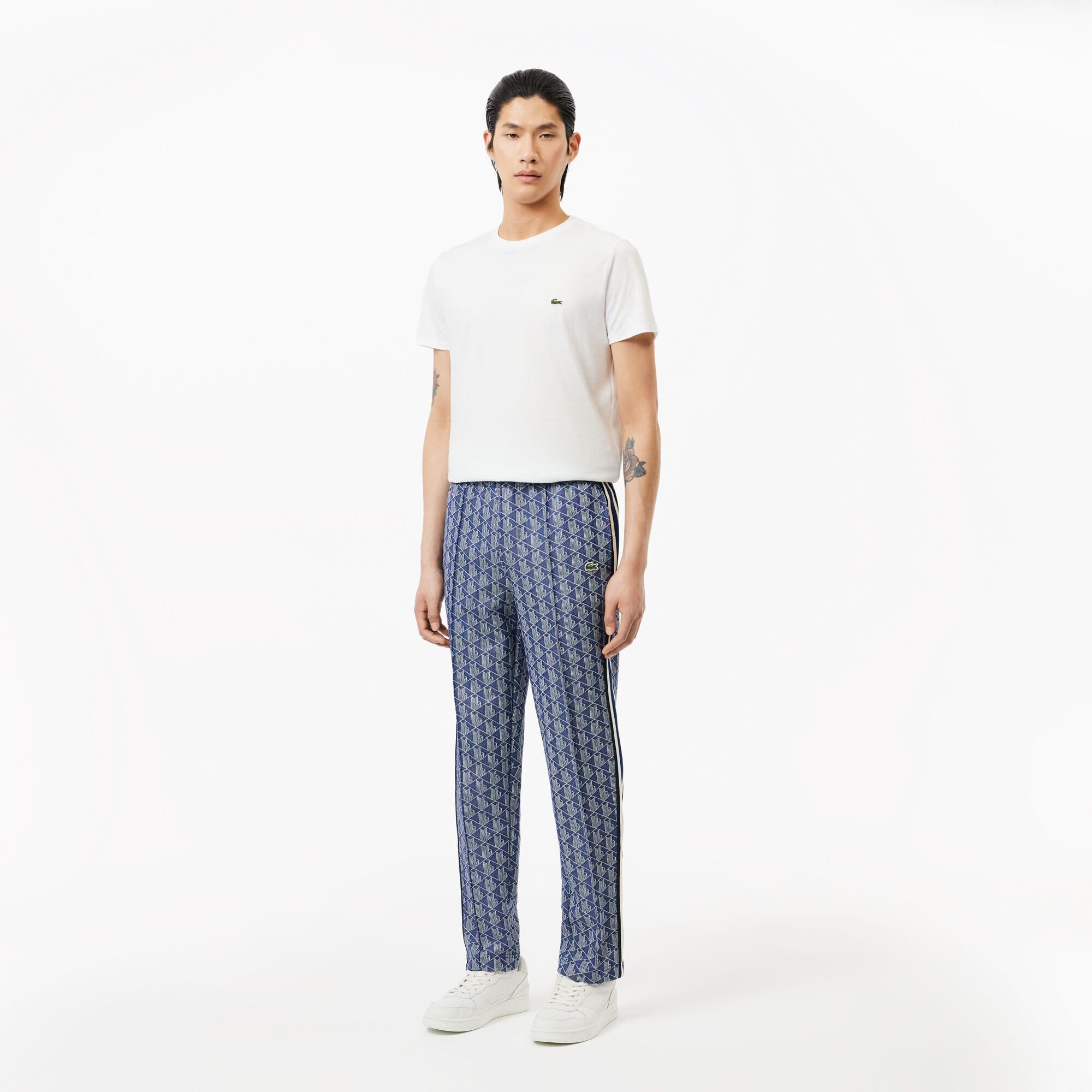 Lacoste Men's Monogram Print Casual Pants - Comfortable Slim Fit Trousers for Work, Travel & Everyday Wear