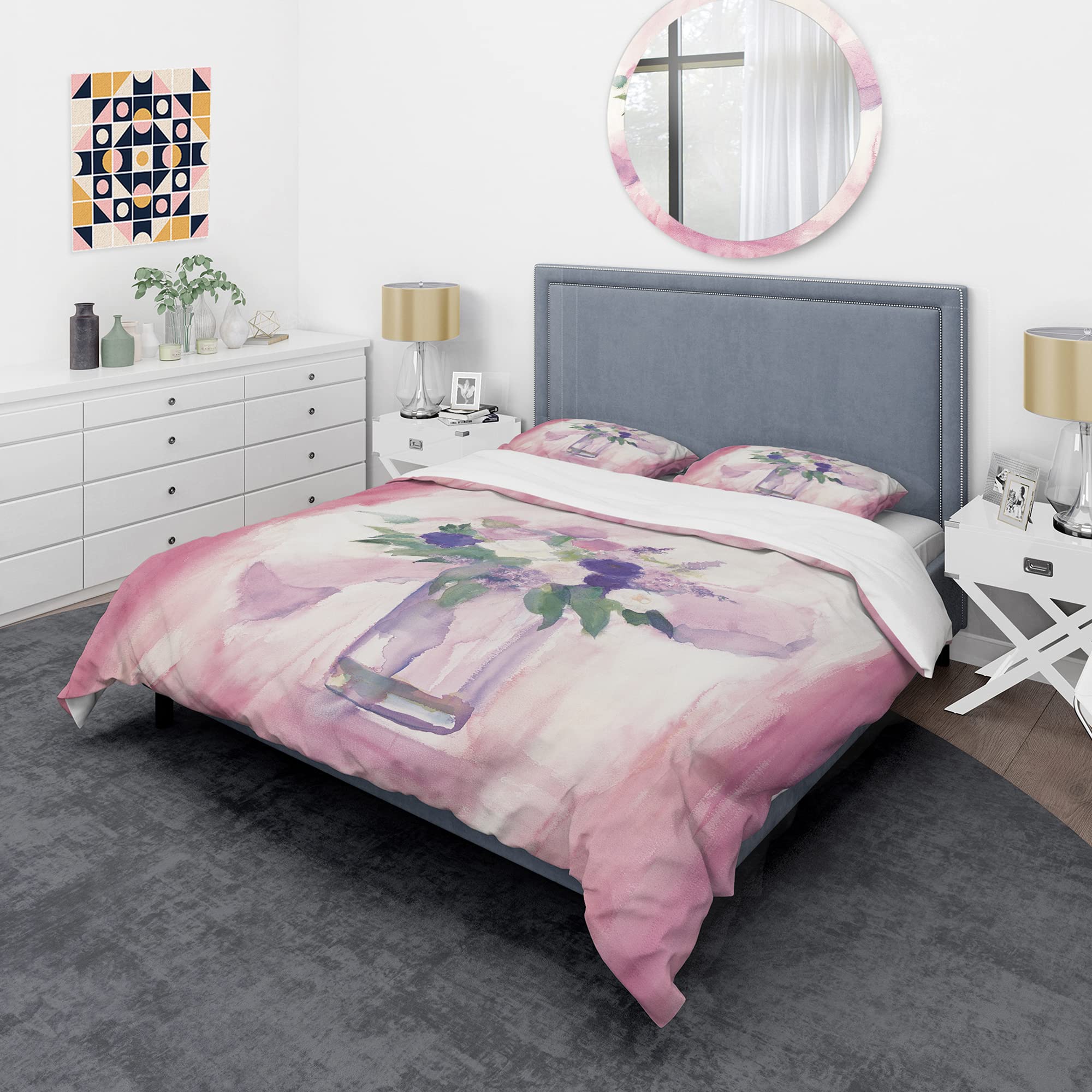 Pink Floral Duvet Cover Set King - Shabby Chic Bedding for All Seasons