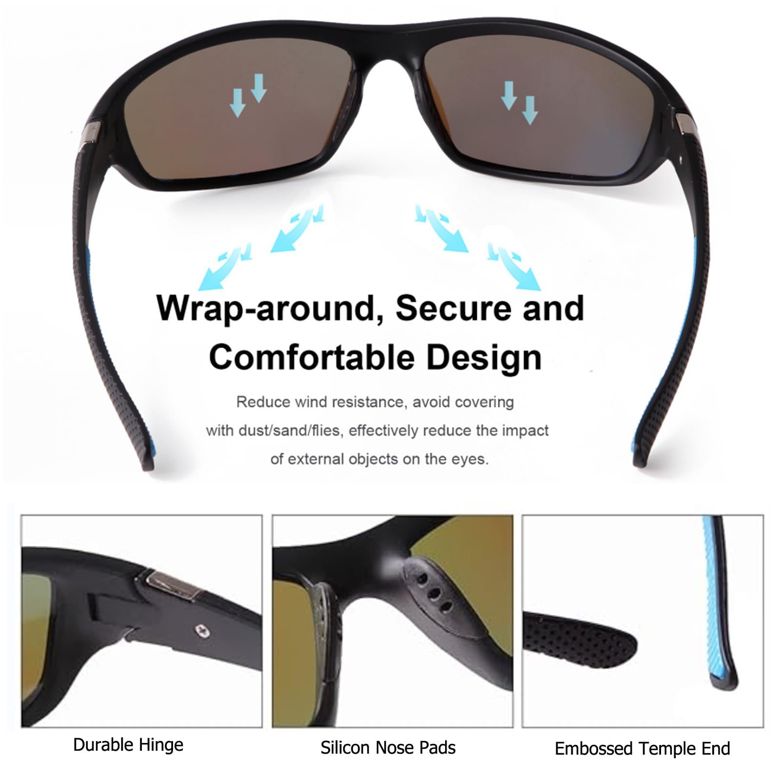 Men's Sports Polarized Sunglasses - UV Protection for Cycling, Driving, Fishing, Running & Baseball - Outdoor Active Lifestyle Accessories