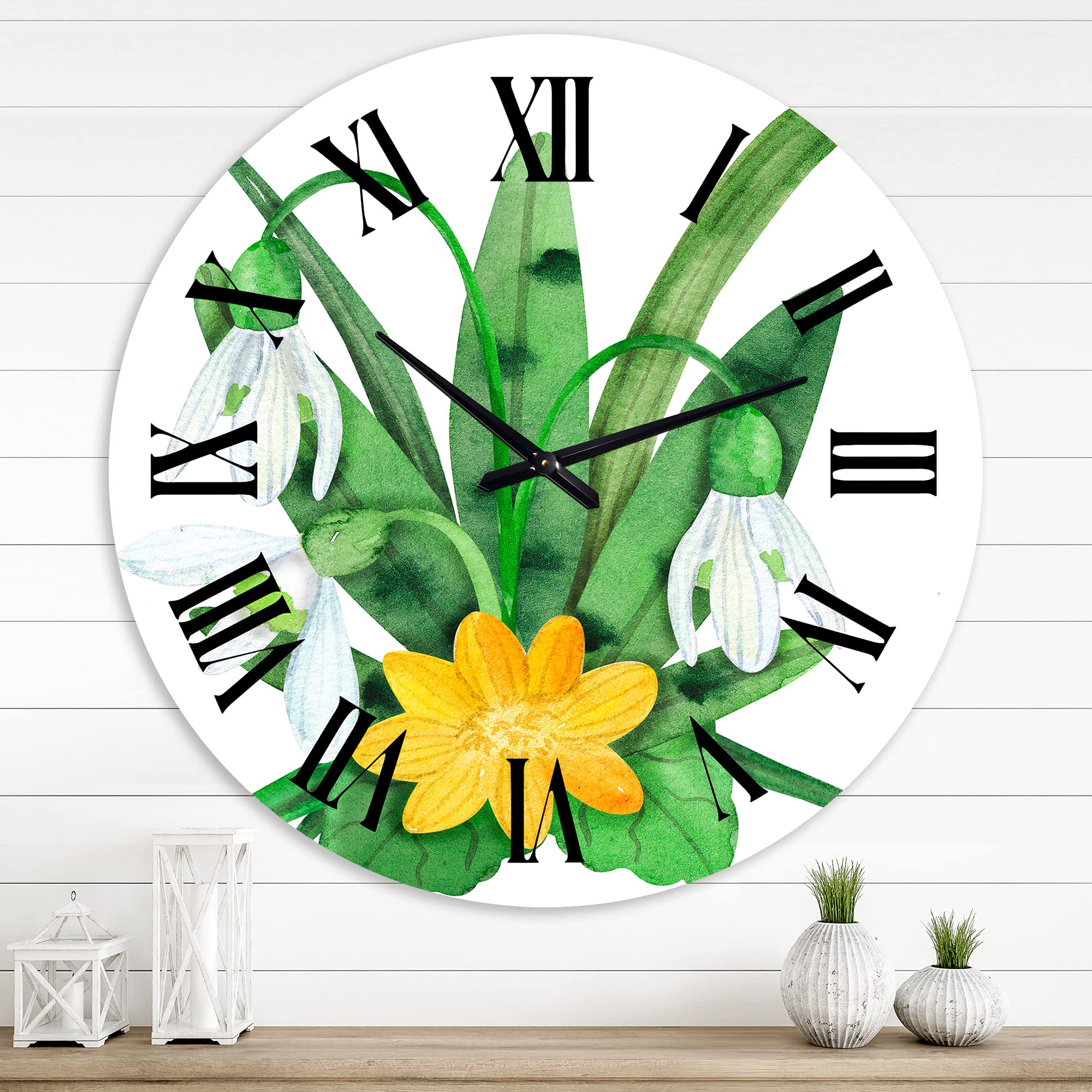 Vintage Floral Wall Clock - Snowdrops & Erantis Flowers Design, Large Decorative Clock for Bedroom, Living Room & Office Decor | Perfect for Home, Office & Gift Giving