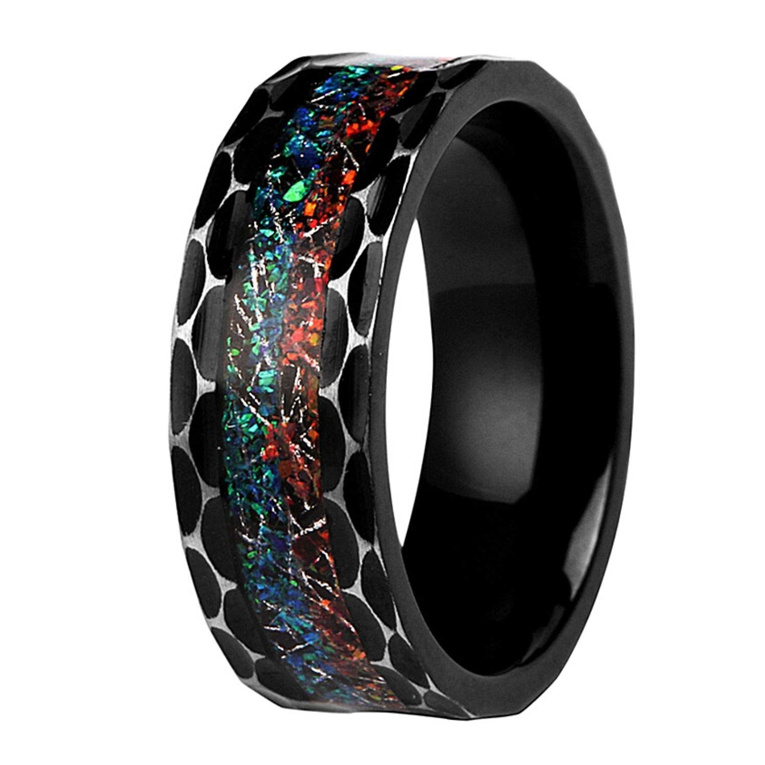 Volcanic Ocean Opal Ring with Meteorite - Unique Blue Opal Wedding Band for Women & Men - Handmade Jewelry for Engagement, Anniversary & Special Occasions