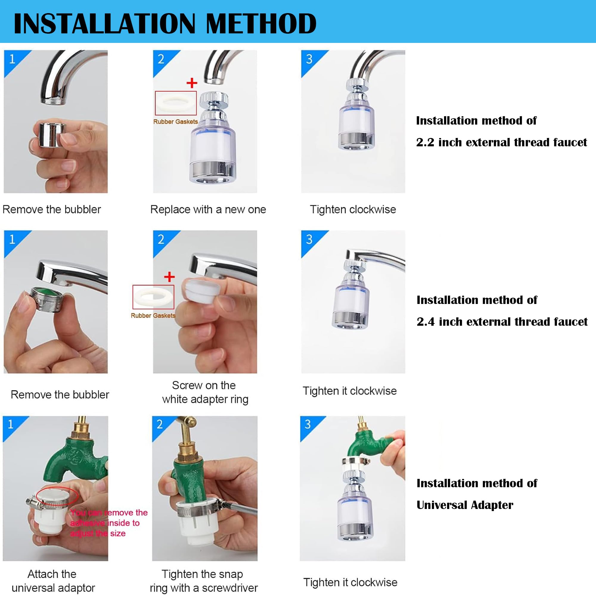 360° Rotating Bathroom & Kitchen Faucet Water Filter - 2 Pack | Removes Fluoride, Heavy Metals & Hard Water | Perfect for Sink Purification in Homes, Apartments & RVs