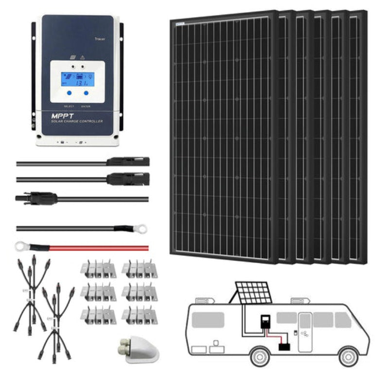 Acopower 100W Monocrystalline Solar Panel Kit - All Black 600W 50A MPPT Solar Charger for RV, Boat, Off-Grid Power & Emergency Backup