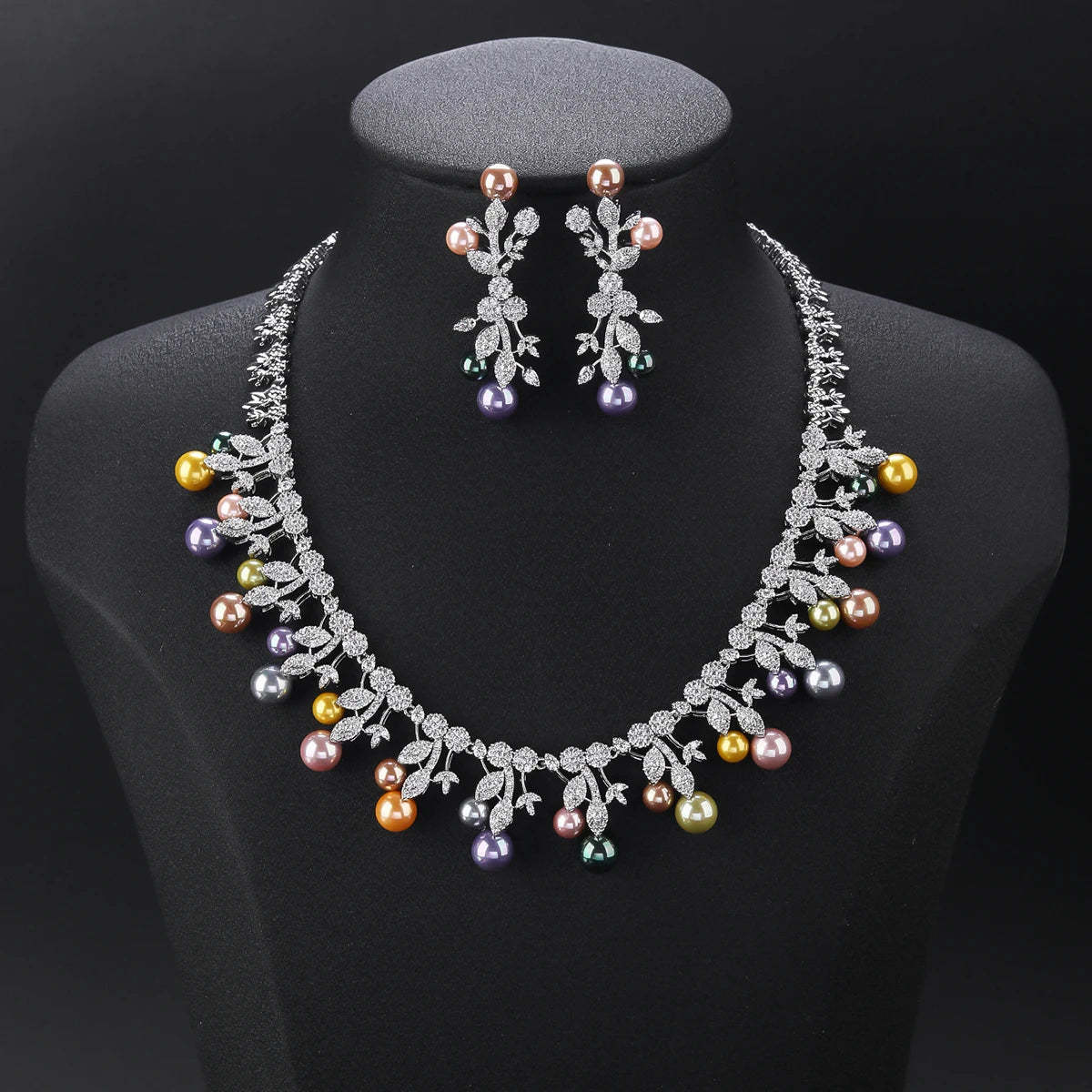 4 Colors Elegant White Cubic Zirconia Pearl Necklace Set - Women's Bridal Wedding Jewelry | Perfect for Parties, Anniversaries & Special Occasion Gifts CN11576