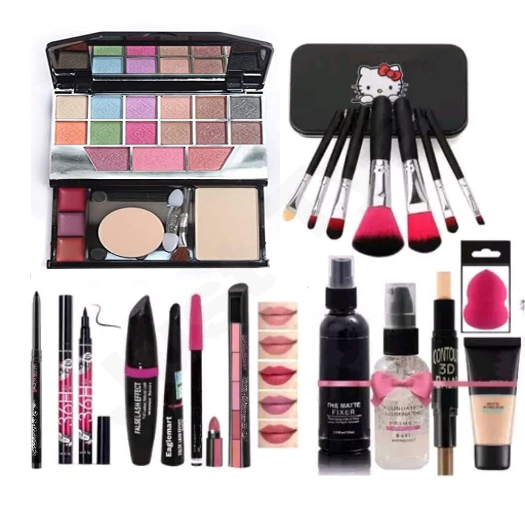 JustTya 19-Piece Professional Makeup Kit with Brushes, Lipstick, Primer, Foundation & More - Complete Cosmetic Set for Contouring, Eye Makeup & Full Face Glam (Perfect for Beginners, Travel & Professional Use)