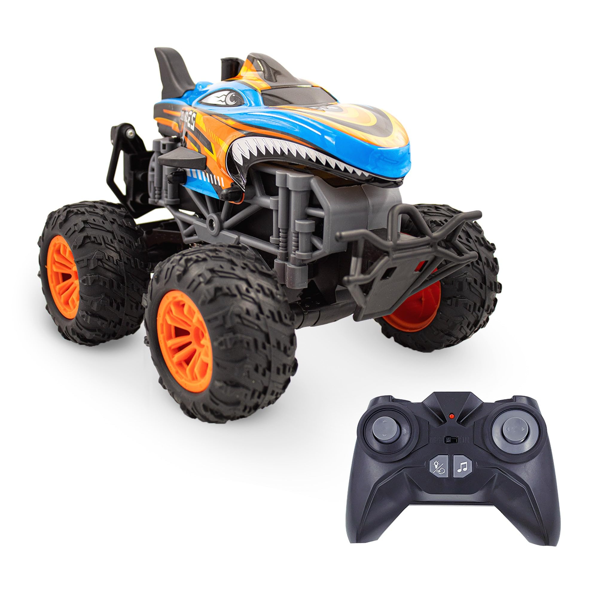 Remote Control Shark Monster Truck Toy - 2 Pack Orange & Teal RC Cars for Boys & Girls Ages 8-12 - Birthday Gifts, Outdoor Play, Racing Competition