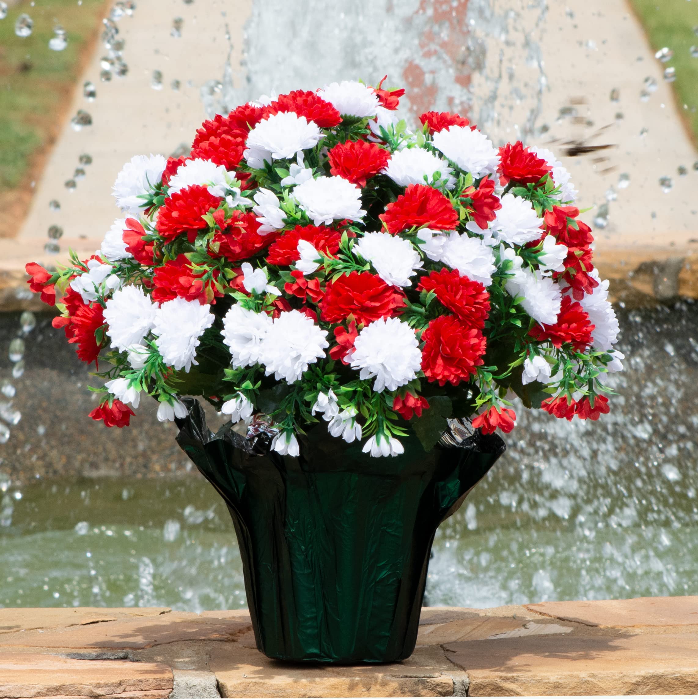 Sympathy Silks Artificial Flowers Weighted Pot Bouquet - 18