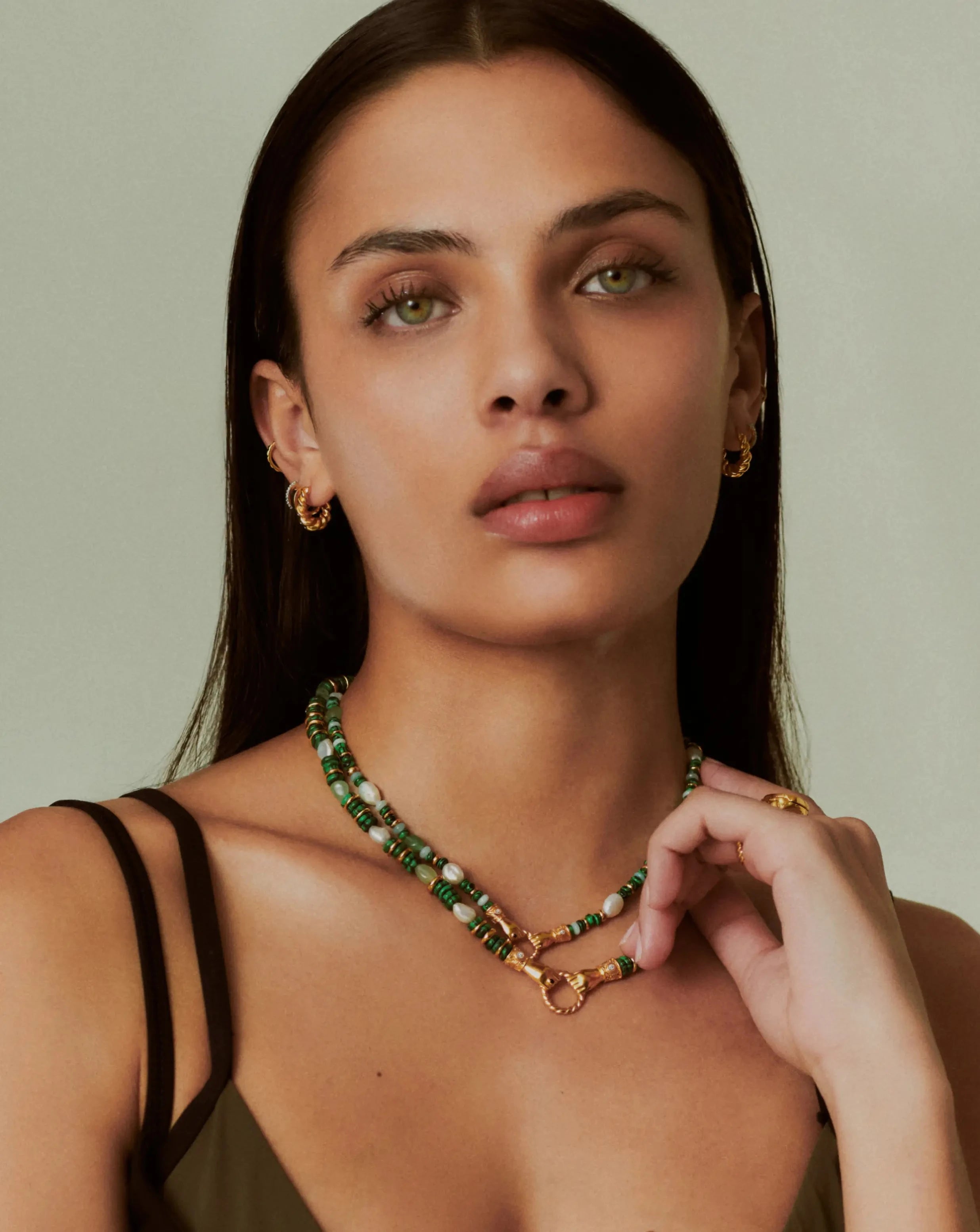 Harris Reed Chunky Beaded Gemstone Necklace - 18k Gold Plated Multi Green Gemstone & Pearl Statement Jewelry for Women | Perfect for Parties, Weddings & Special Occasions
