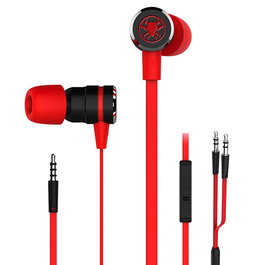 High-Performance Gaming Earbuds with Noise Isolation & Deep Bass | Magnetic In-Ear Headphones with Mic | 86-inch Extension Cable & PC Adapter | Compatible with iPhone, Samsung, Laptop, PSP (Red) - Perfect for Gaming, Work Calls & Mobile Entertainment