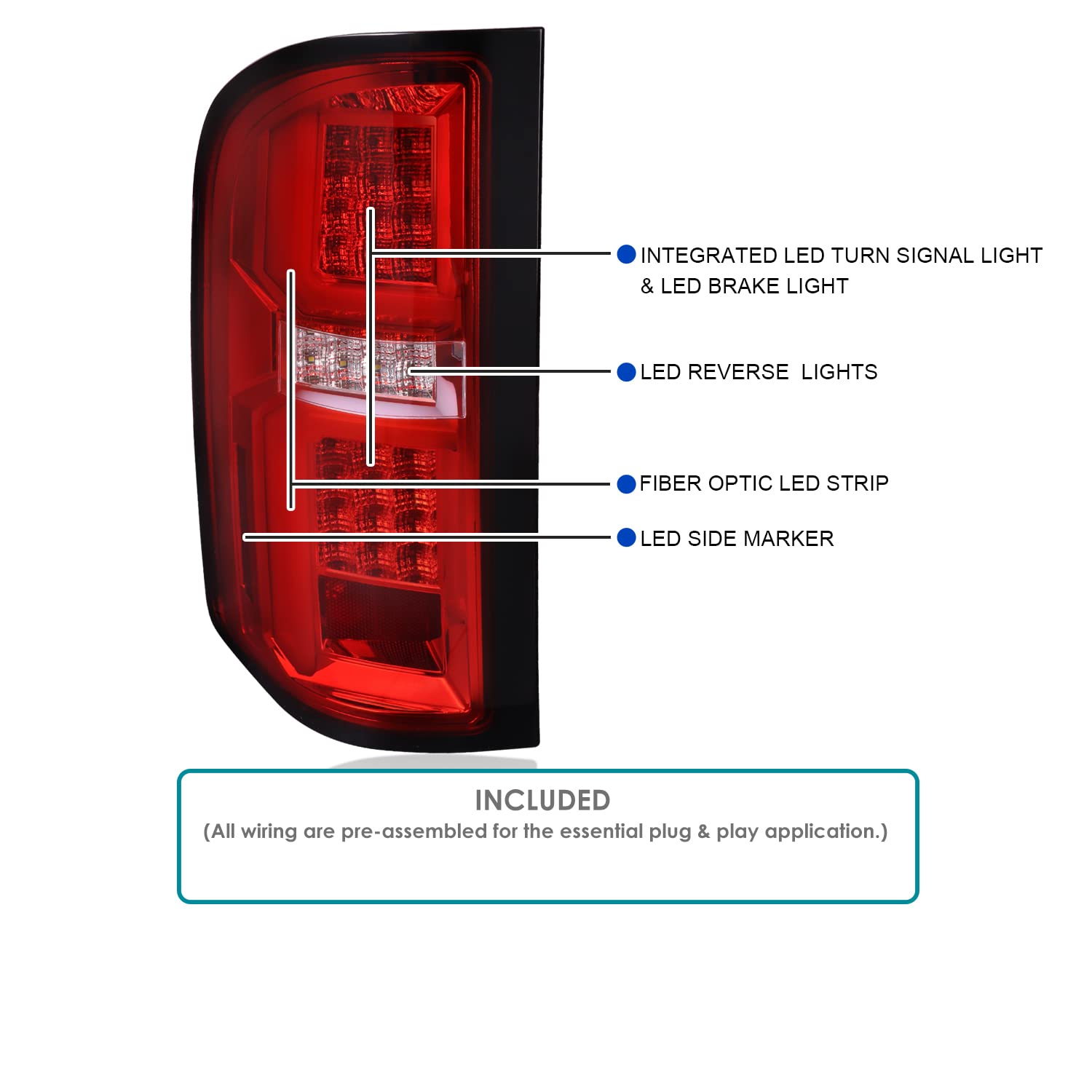 Spec-D Tuning Red LED Tail Lights with LED Light Bars for 2007-2013 Chevy Silverado 1500/2500HD/3500HD - Left & Right Pair Assembly - Upgrade Your Truck's Style & Visibility for Night Driving & Off-Road Adventures