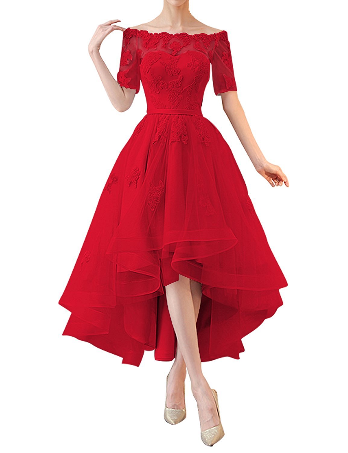 Elegant Aiyi Women's Off-Shoulder High-Low Prom Dress with Short Sleeves | Sexy Cocktail Party Gown for Homecoming, Evening Events & Special Occasions