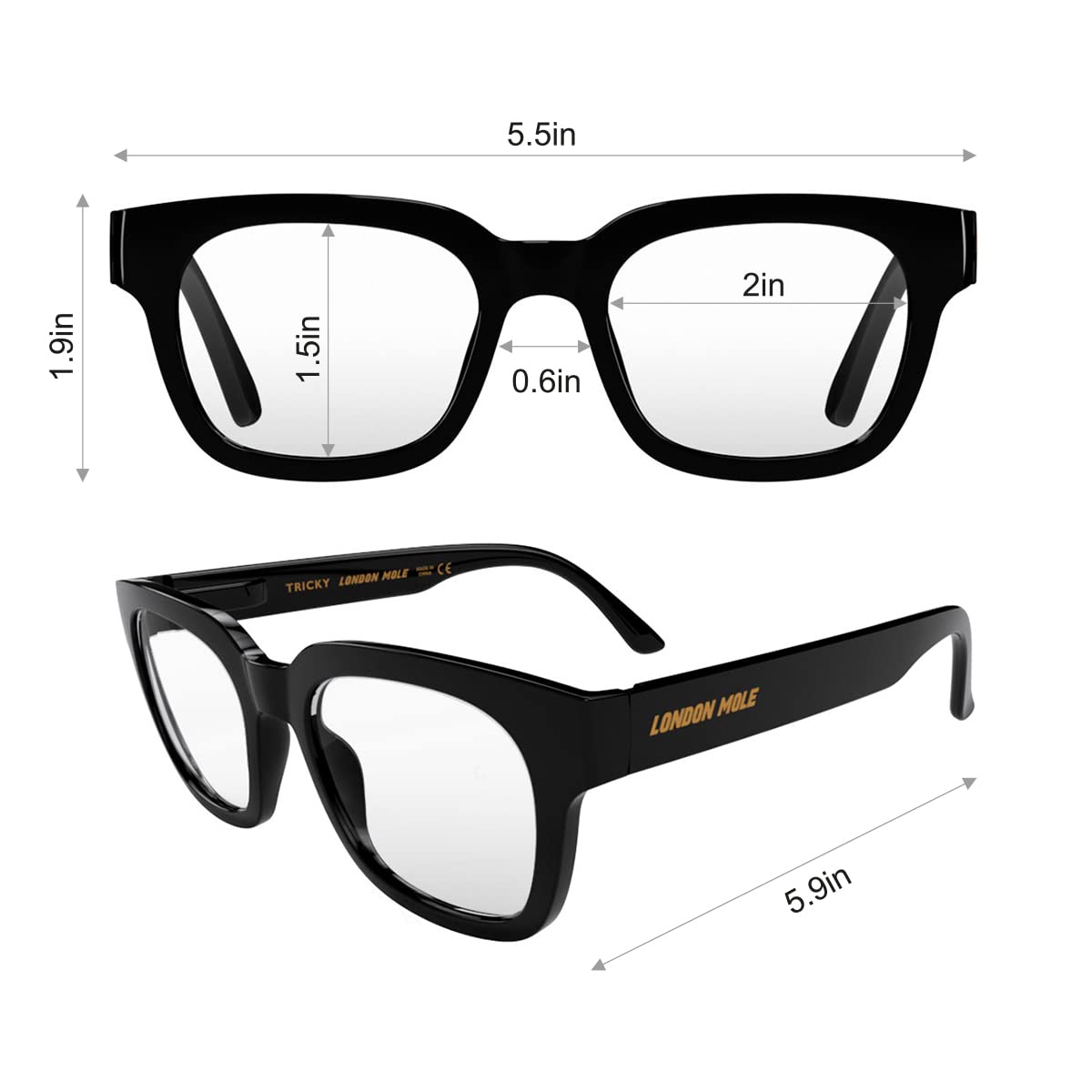 Blue Light Blocking Glasses - London Mole® Anti-Eye Strain Computer Glasses for Men & Women | Square/Rectangular/Trapezoid Frame | Reduce Digital Eye Fatigue for Work, Gaming & Screen Time