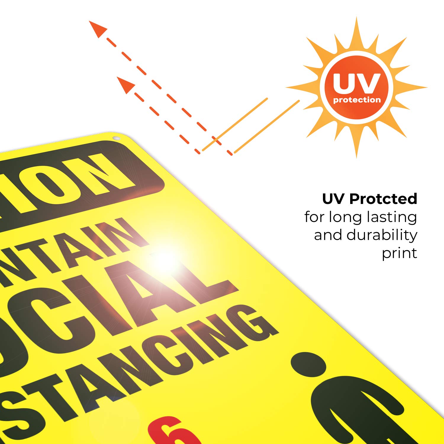 Social Distancing Floor Sign - 10x14 Inch Aluminum Safety Sign for 6 Feet Apart, Rustproof & Weatherproof for Indoor/Outdoor Use - Easy Mounting Business Signage for Retail Stores, Offices & Public Spaces - Made in USA
