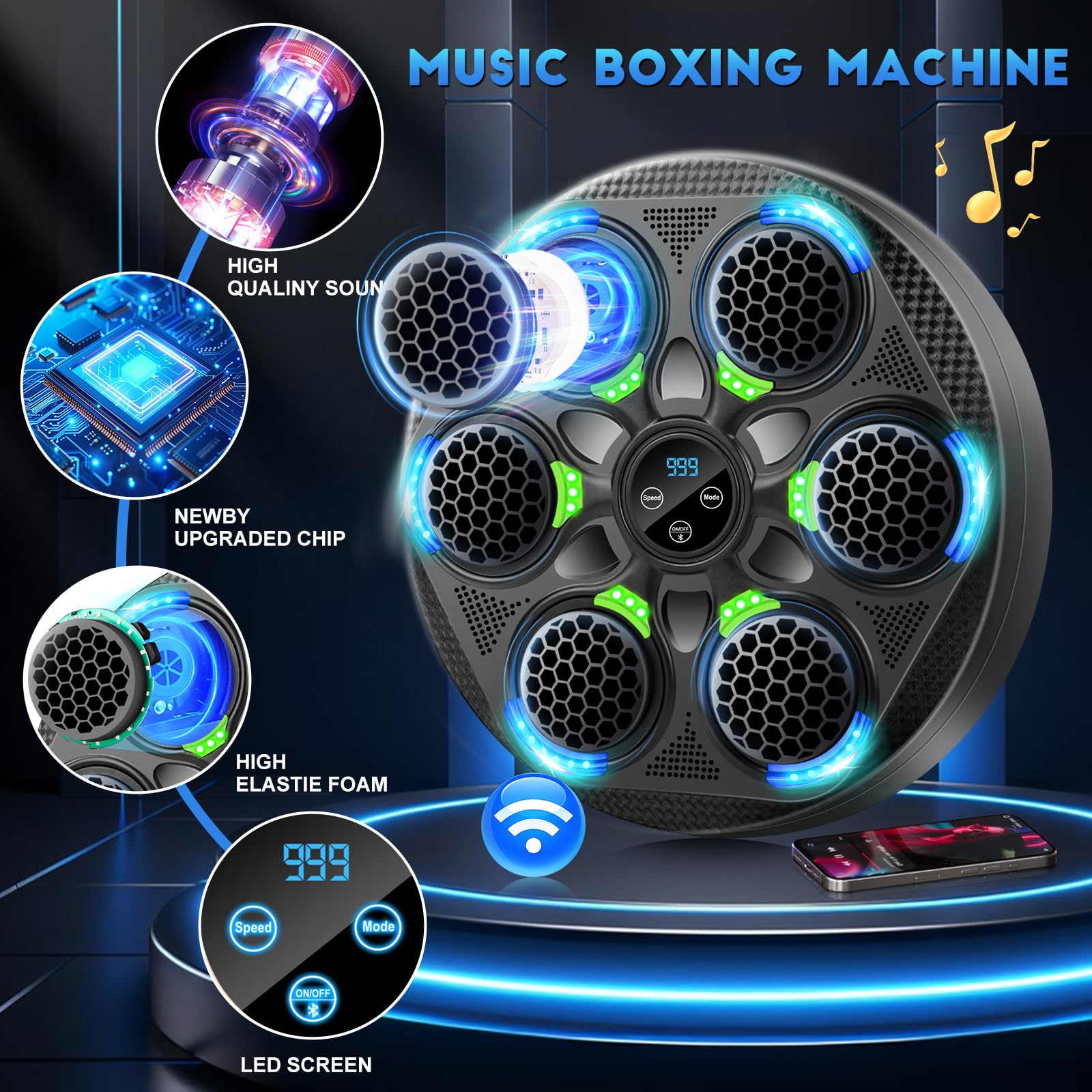 Smart Bluetooth Boxing Machine for Adults & Kids - Electronic Punching Bag with Gloves, Wall Mounted Home Gym Equipment for Indoor Fitness & Stress Relief - Perfect for Cardio Workouts, Family Fun & Boxing Training