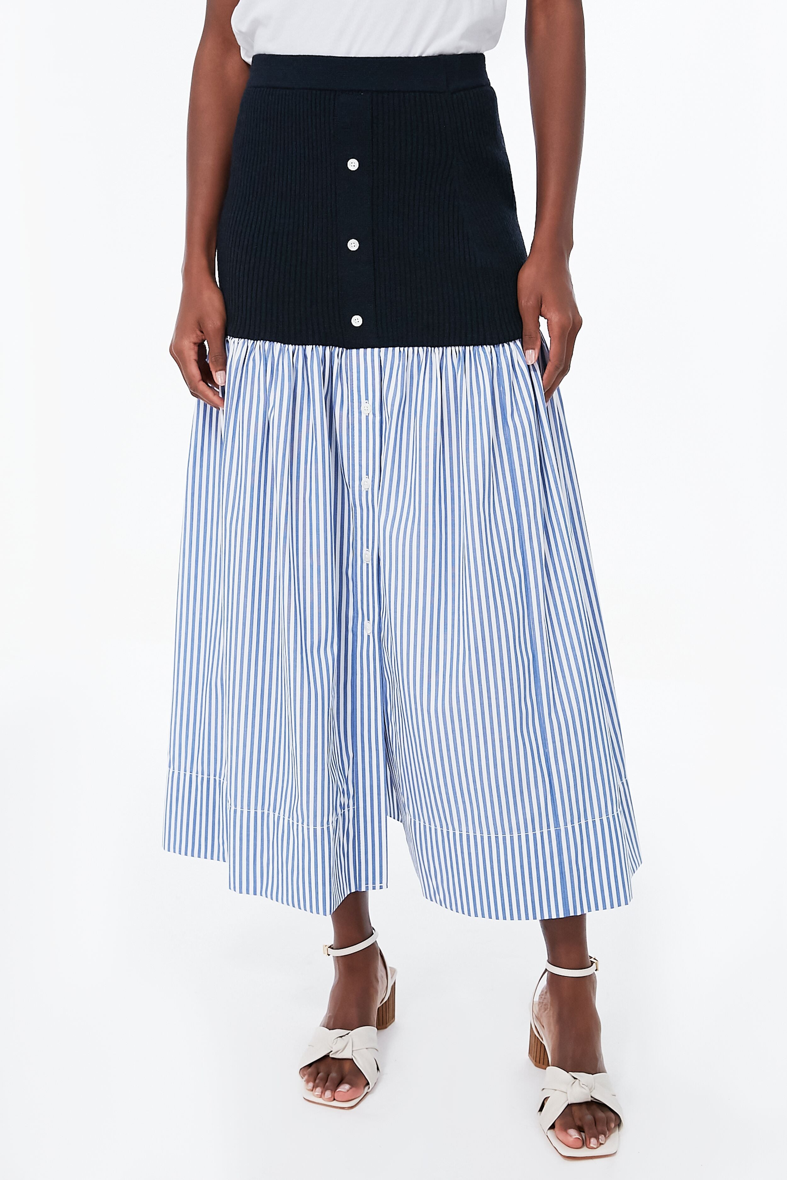 Blue Stripe Miley Skirt - Women's Fashion Flowy Midi Skirt with Side Slits | Perfect for Summer Outfits, Beach Vacations & Casual Date Nights